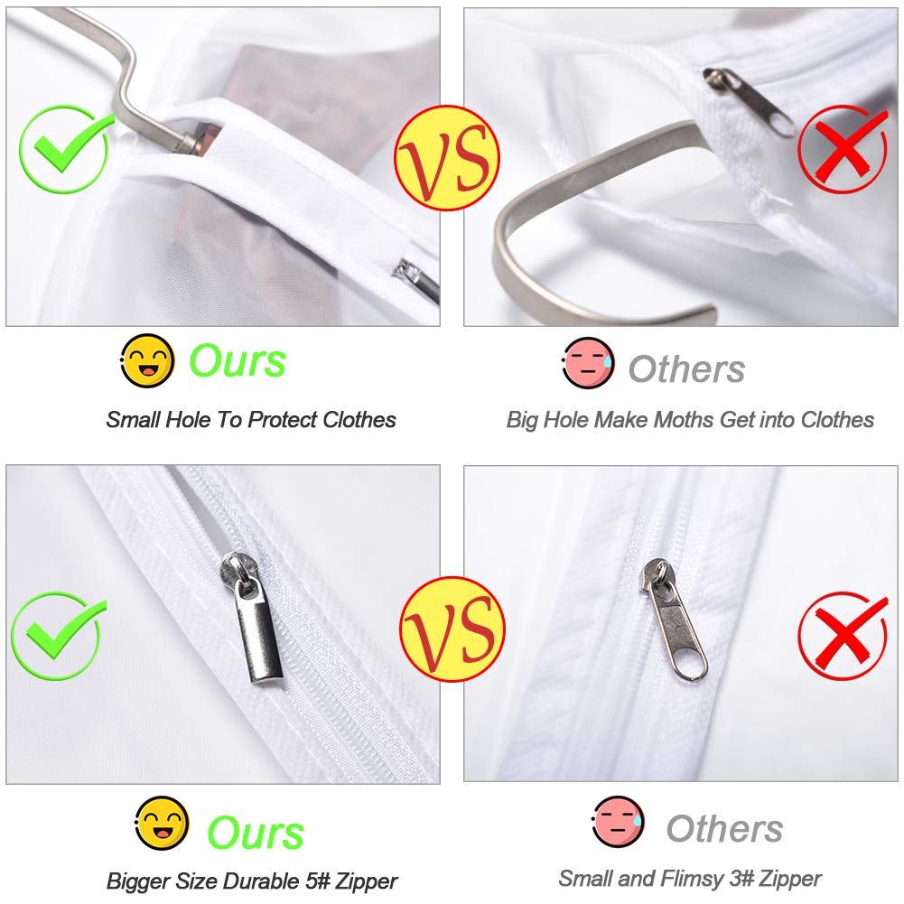 Garment Bags Cover for Storage 24'' x 60 '' (Set of 6) Foldable Washable Dress Bags for Long Dress Dance Costumes Suits Gowns Coats [Upgraded Version]