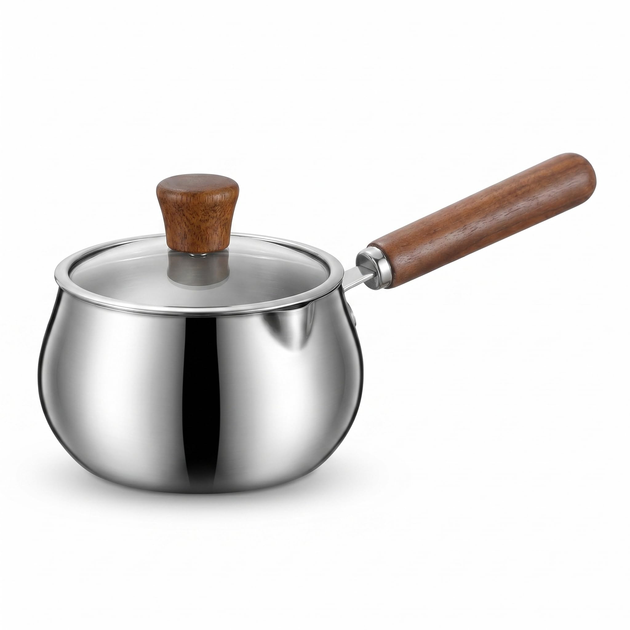 iziusy 27 fl oz (800ml) Butter Warmer Pot Stainless Steel Sauce Pan with Lid and Wooden Handle, 12 Servings for Heating Coffee,
