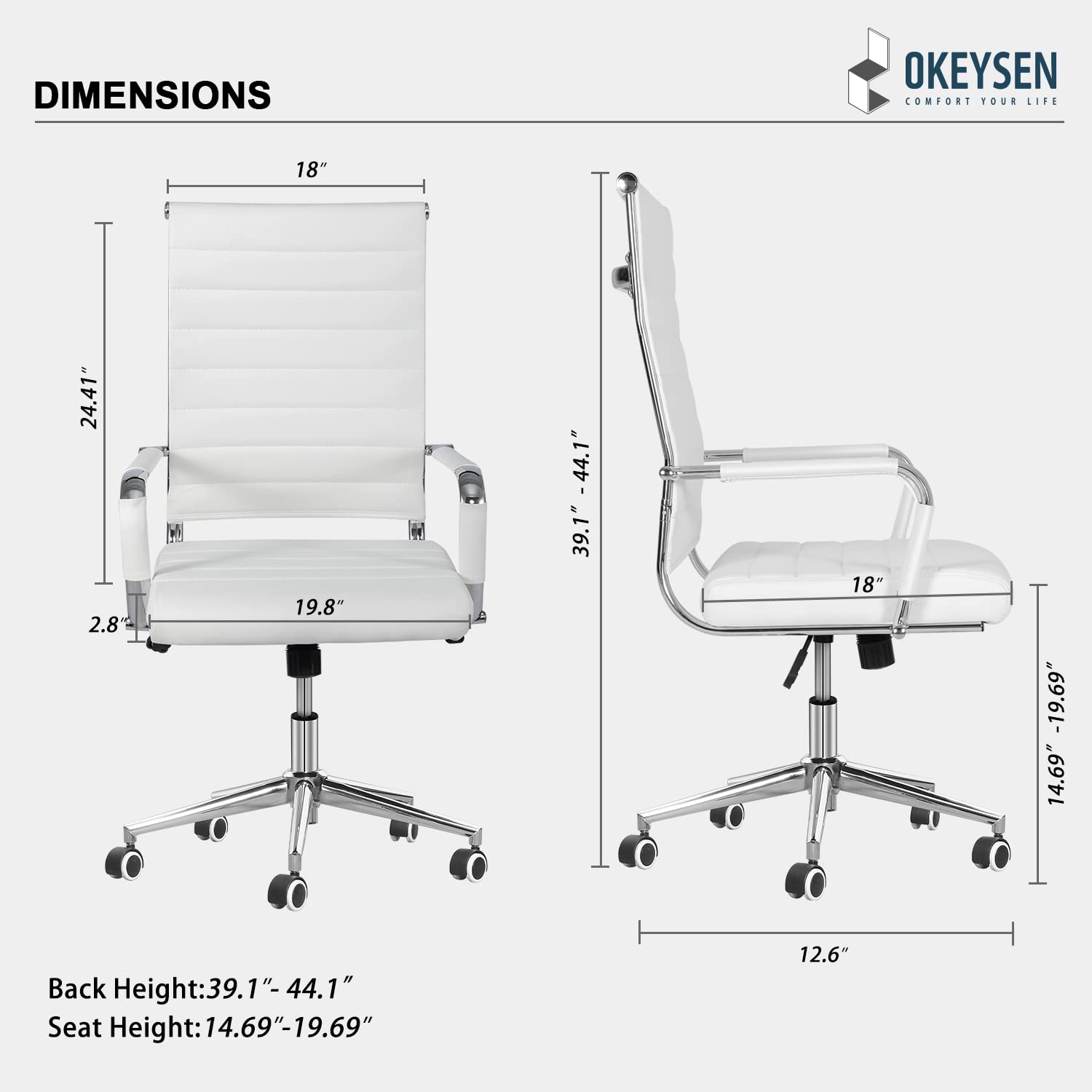 Okeysen Ergonomic Office Desk Chair, Modern Leather Conference Room Chairs Ribbed, High Back Executive Swivel Rolling Chair For