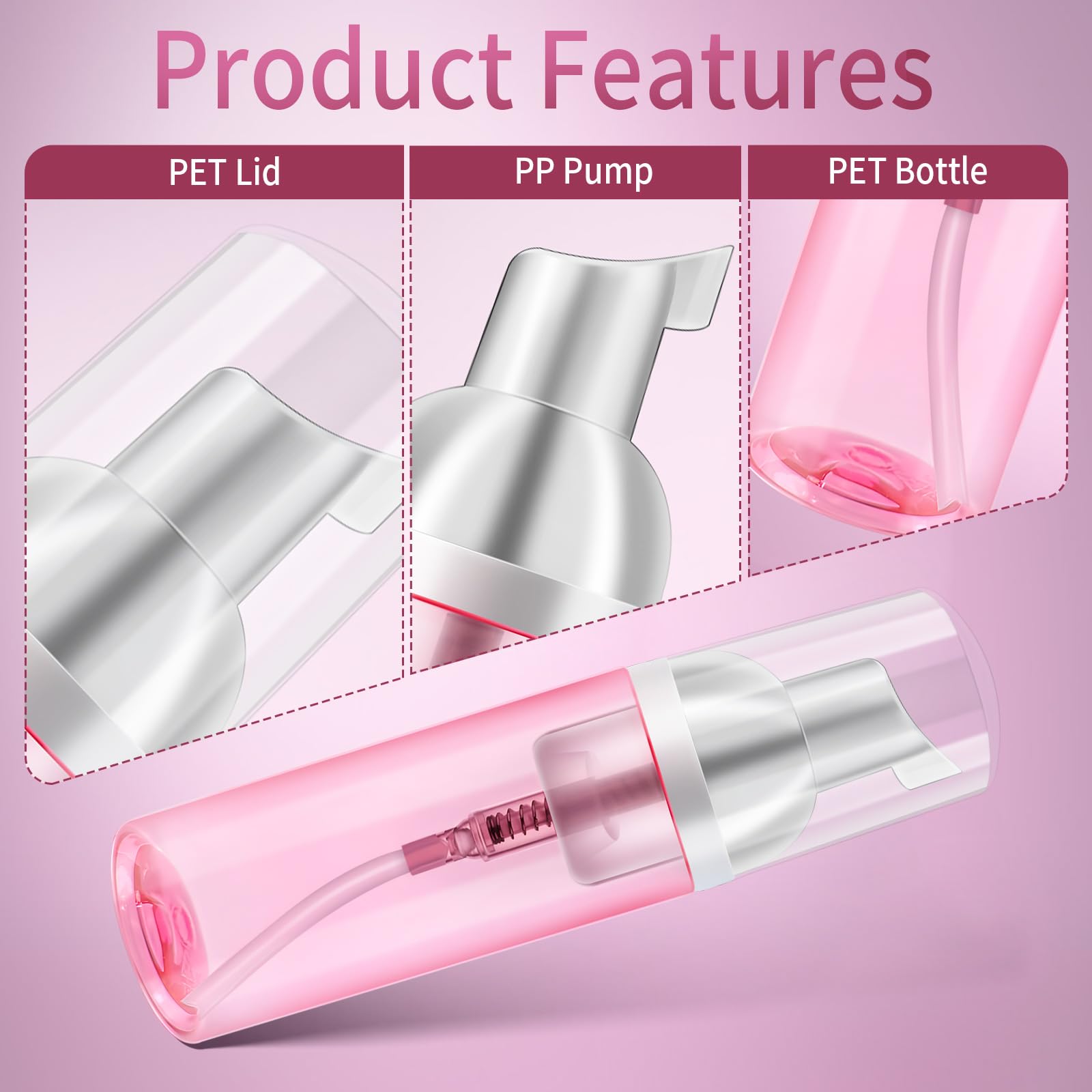 2 Pack Travel Foam Pump Bottle 60 Ml/2 Oz Small Size Foam Spray Bottle & Pump Bottle Dispenser For Face Wash, Lash Shampoo, Skin