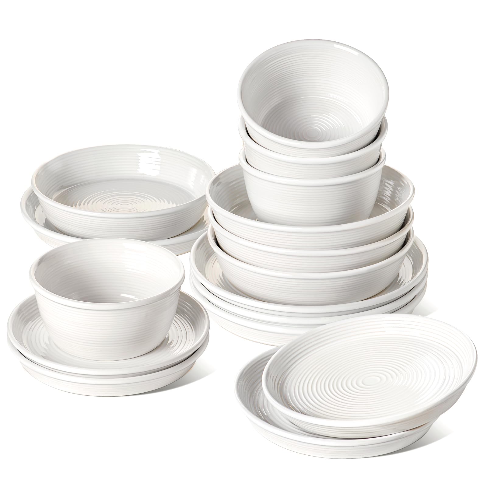 LE TAUCI Dishes Set with Pasta Bowls for 4, Stoneware Dinnerware Set, 10 Dinner & 8 Salad Plates, 6 Bowls, 8.5 Pasta (30 oz), St