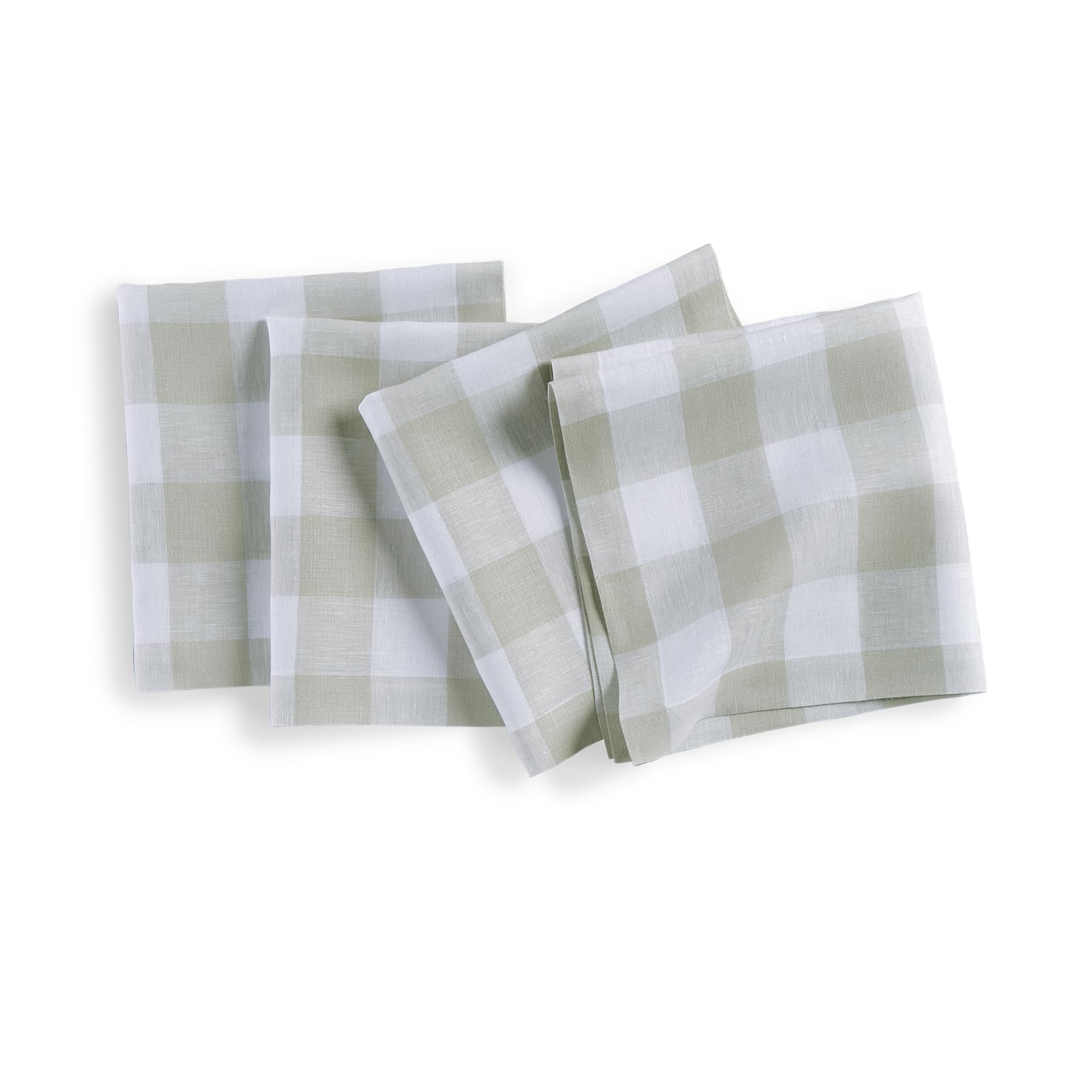 Solino Home Buffalo Check Linen Dinner Napkins 20 X 20 Inch - 100% Pure Linen Sage And White Plaid Cloth Napkins Set Of 4 - Hand