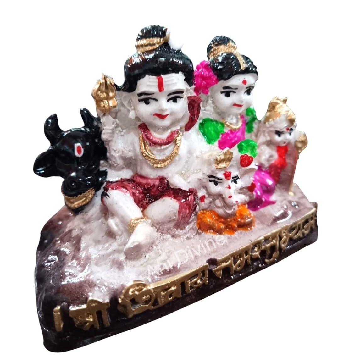 Srimaa Ventures Hand-Painted Multicolor Shiv Parivar Idol | Shiva Family On Nandi Maharaj For Pooja Room, Daily Worship, Home Te