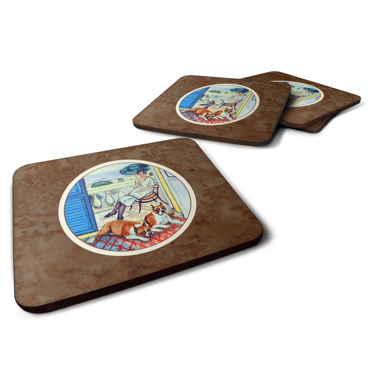 Carolines Treasures Lady With Her Boxer Foam Coasters (Set of 4), 3.5, Multicolor