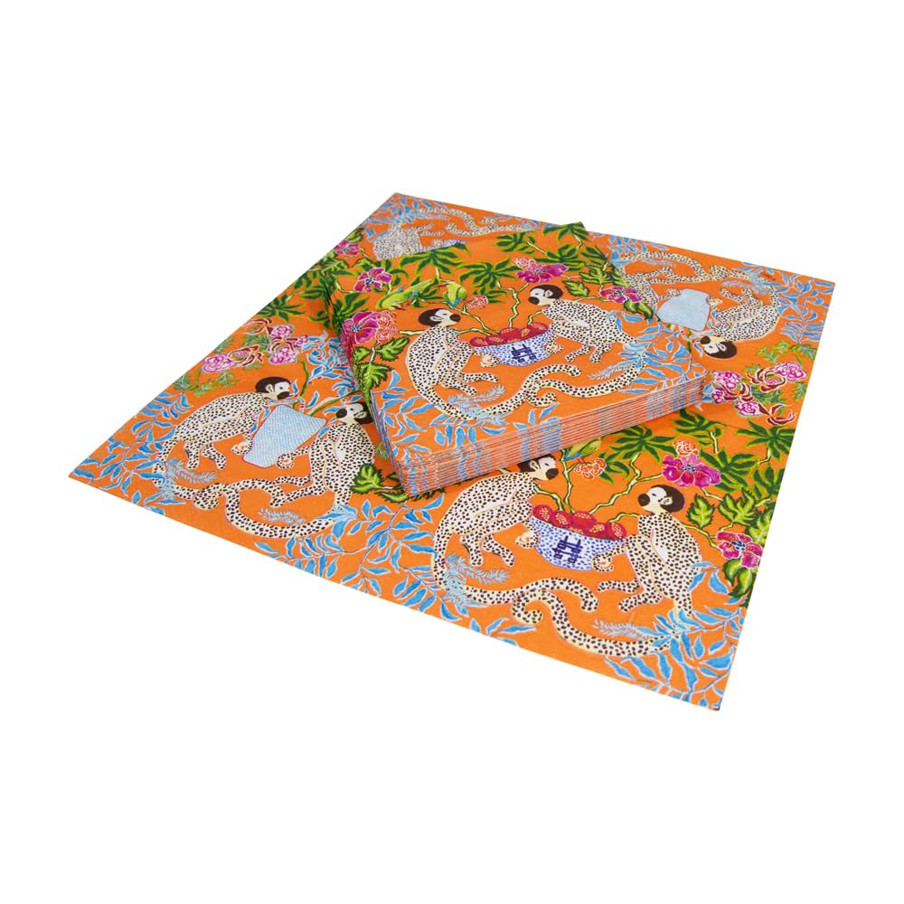 Caspari Monkeys Paper Luncheon Napkins in Orange - Two Packs of 20