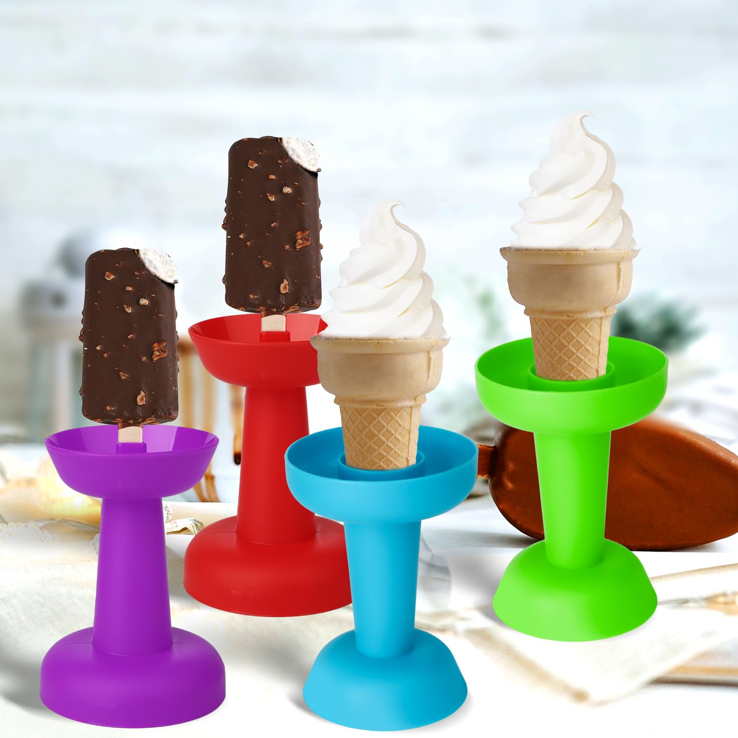 4Pcs Drip Free Popsicle Holder, Reusable No Drip Popsicle Holder For Kids No Freeze Ice Popsicle Holders Washable Ice Cream Cone