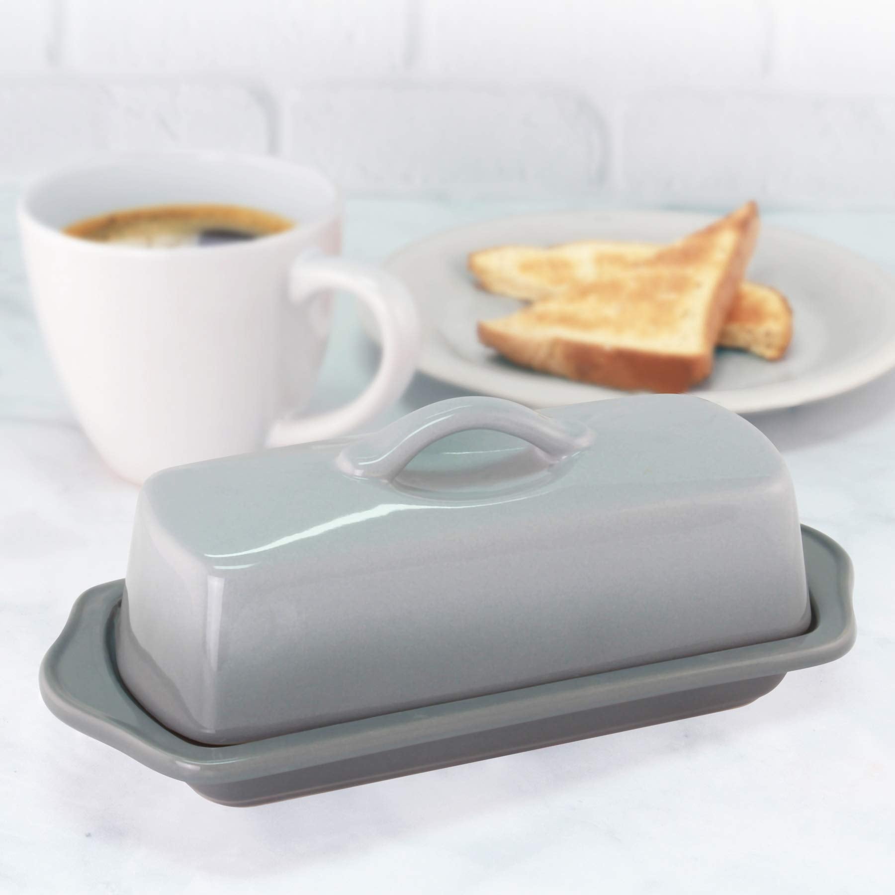 Chantal Covered Dish, Full Size Butter, Fade Grey