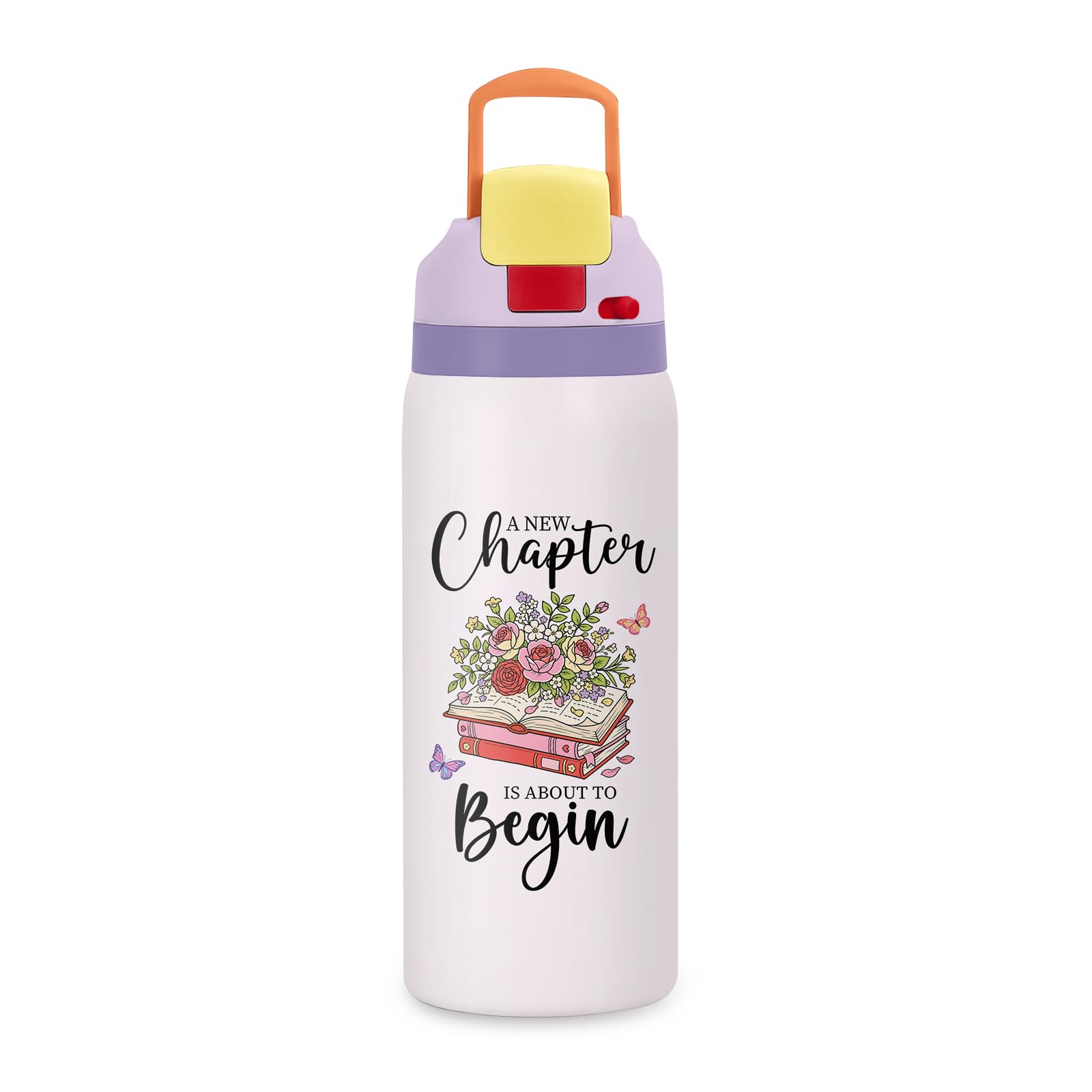 Book Lover Gifts, 32oz Insulated Water Bottle, Handle and 2in1 Lid, 1PCS