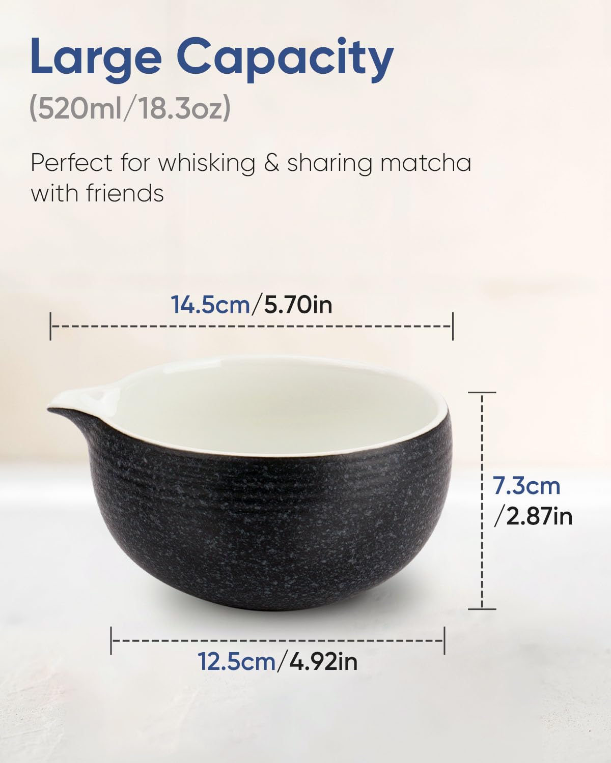 Joiish Matcha Bowl With Spout, Ceramic Matcha Bowl And Whisk Holder Set, Matcha Mixing Bowl For Whisking Matcha, Charcoal Grey (