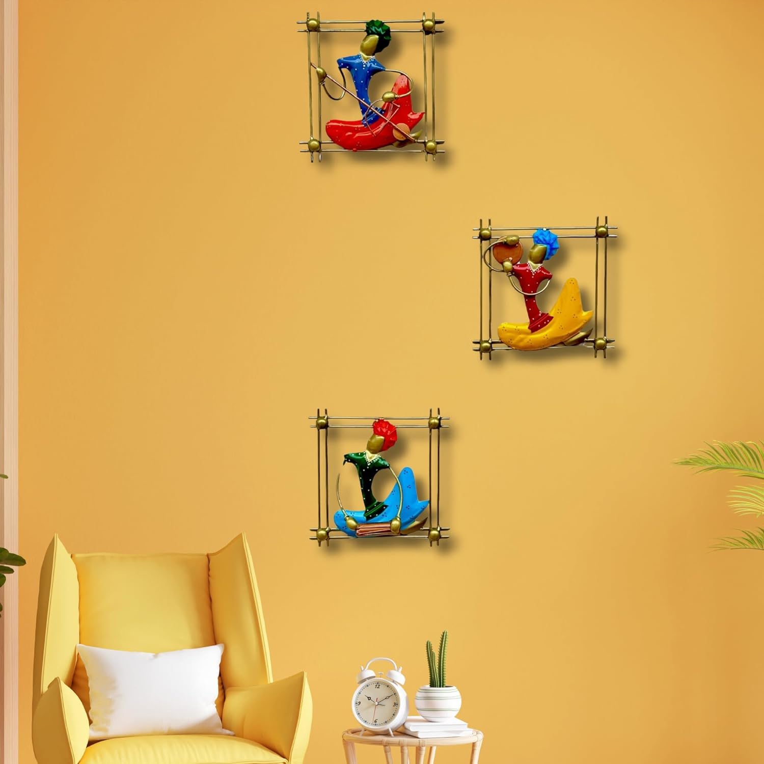 Rsn Metal Set Of 3 Musician Wall Decor/Wall Hanging Showpiece/Wall Sculpture For Living Room (Size- 8.5 X 8.5 Inches)