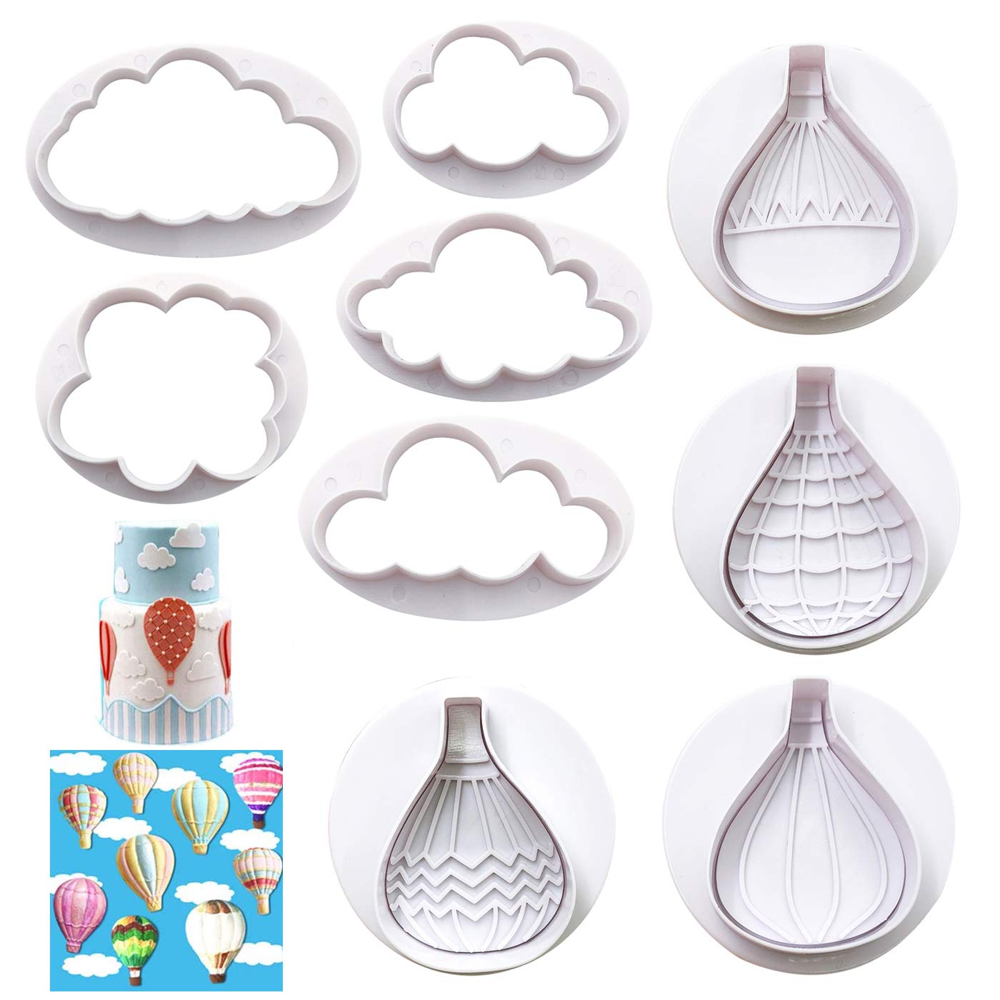 9Pcs Balloons And Cloud Cake Decoration Fondant Mold Set Hot Air Balloon Cookie Cutters For Chocolate Candy Baking Pastry Cookie