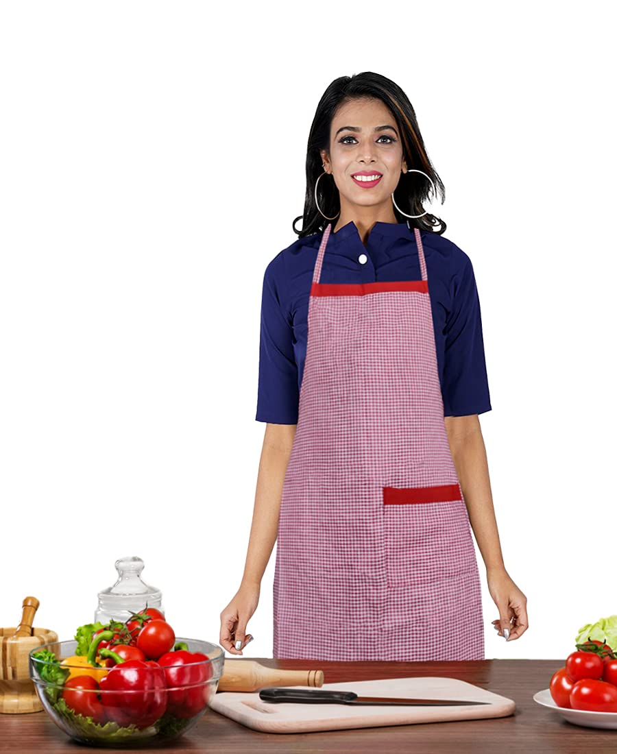 Kanushi Industries Apron For Kitchen Waterproof With Side Pocket(Red)(Apron1Pcredscholsid)