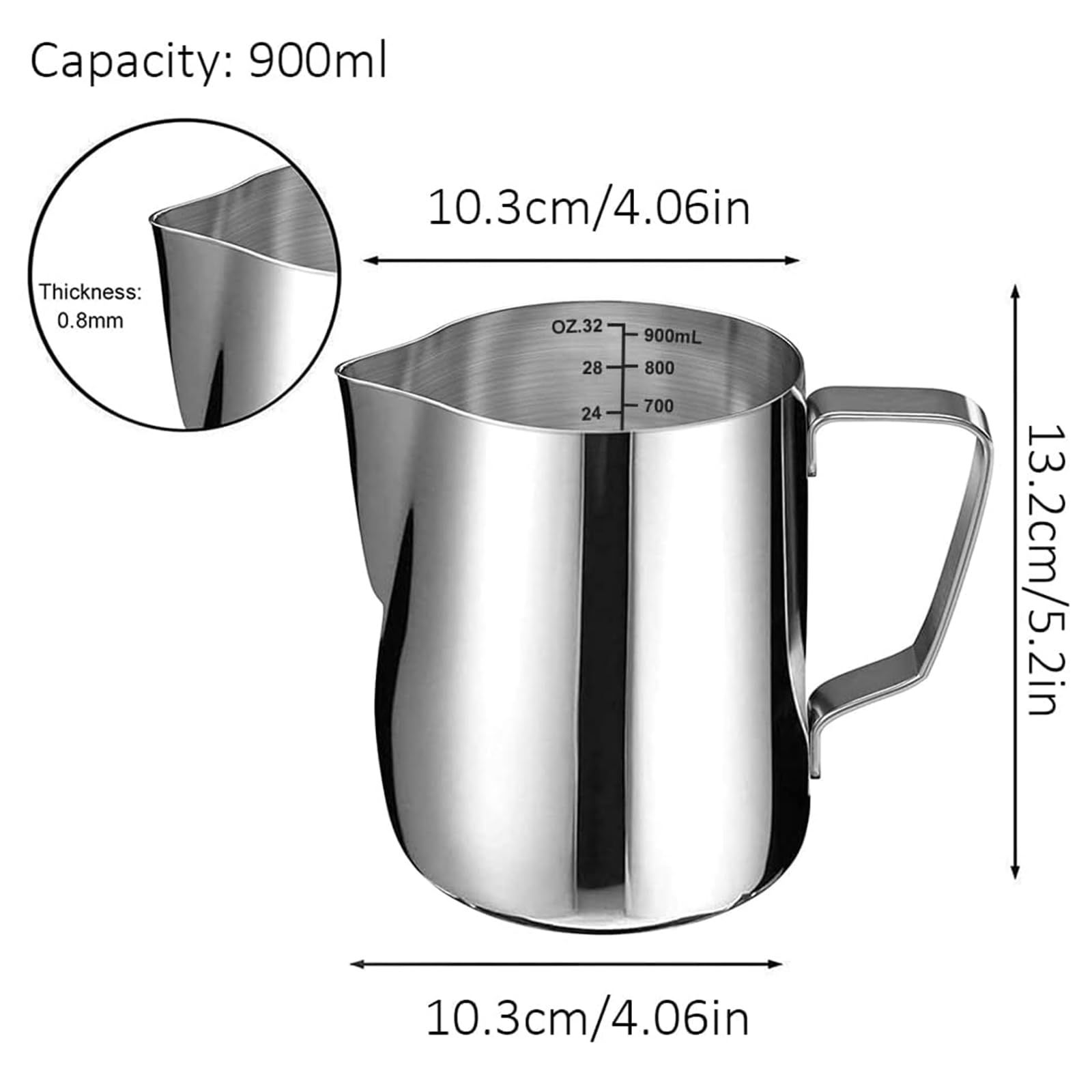 Sikemay Milk Frothing Pitcher Cup, 32Oz/900Ml Milk Frother Cup Stainless Steel Steaming Pitcher Milk Jug Coffee Latte Art Cappuc