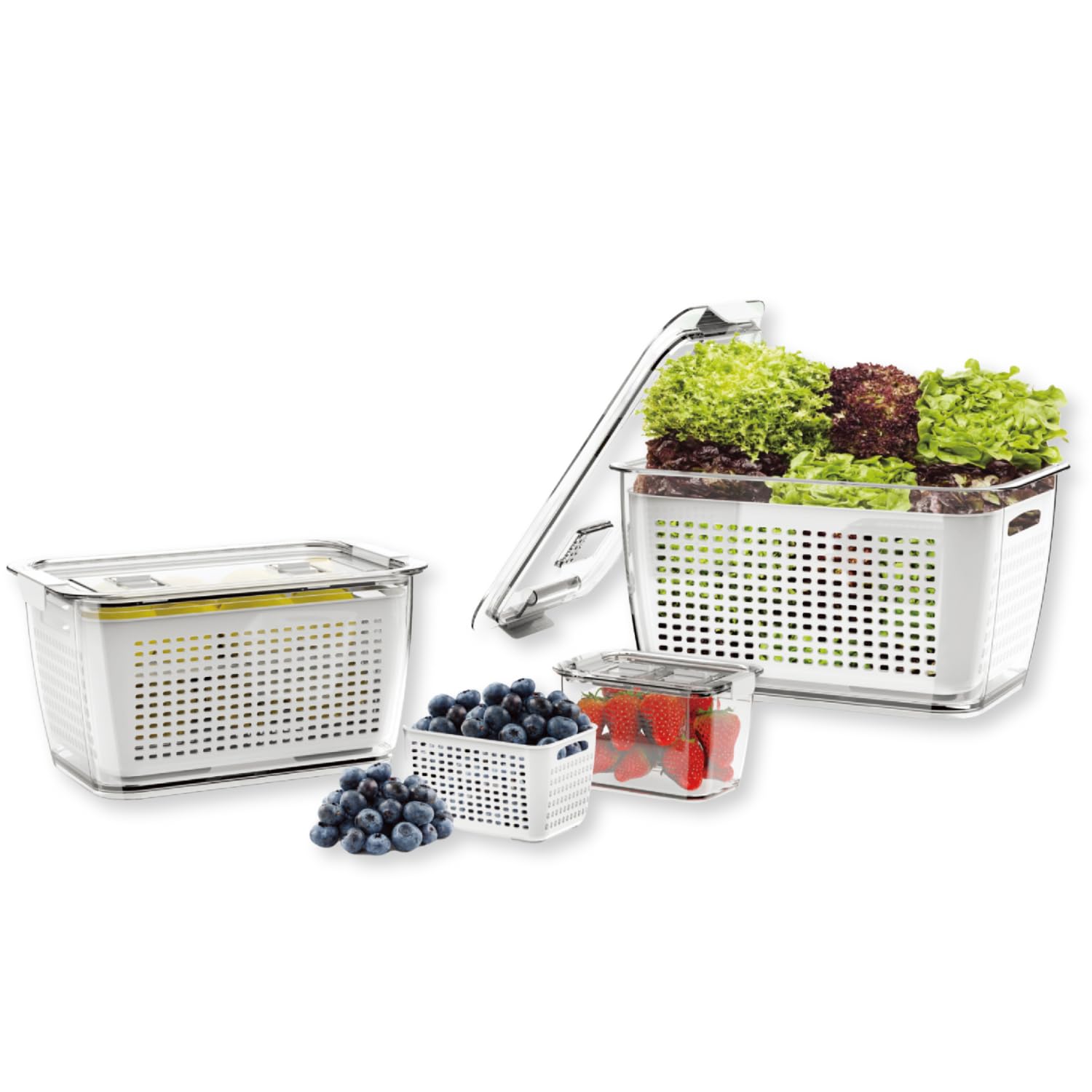 Steelo Sofresh Plastic Fridge Food Storage Containers Set  Air Tight, Drain Baskets  Refrigerator Organizers  Fruits & Vegeta