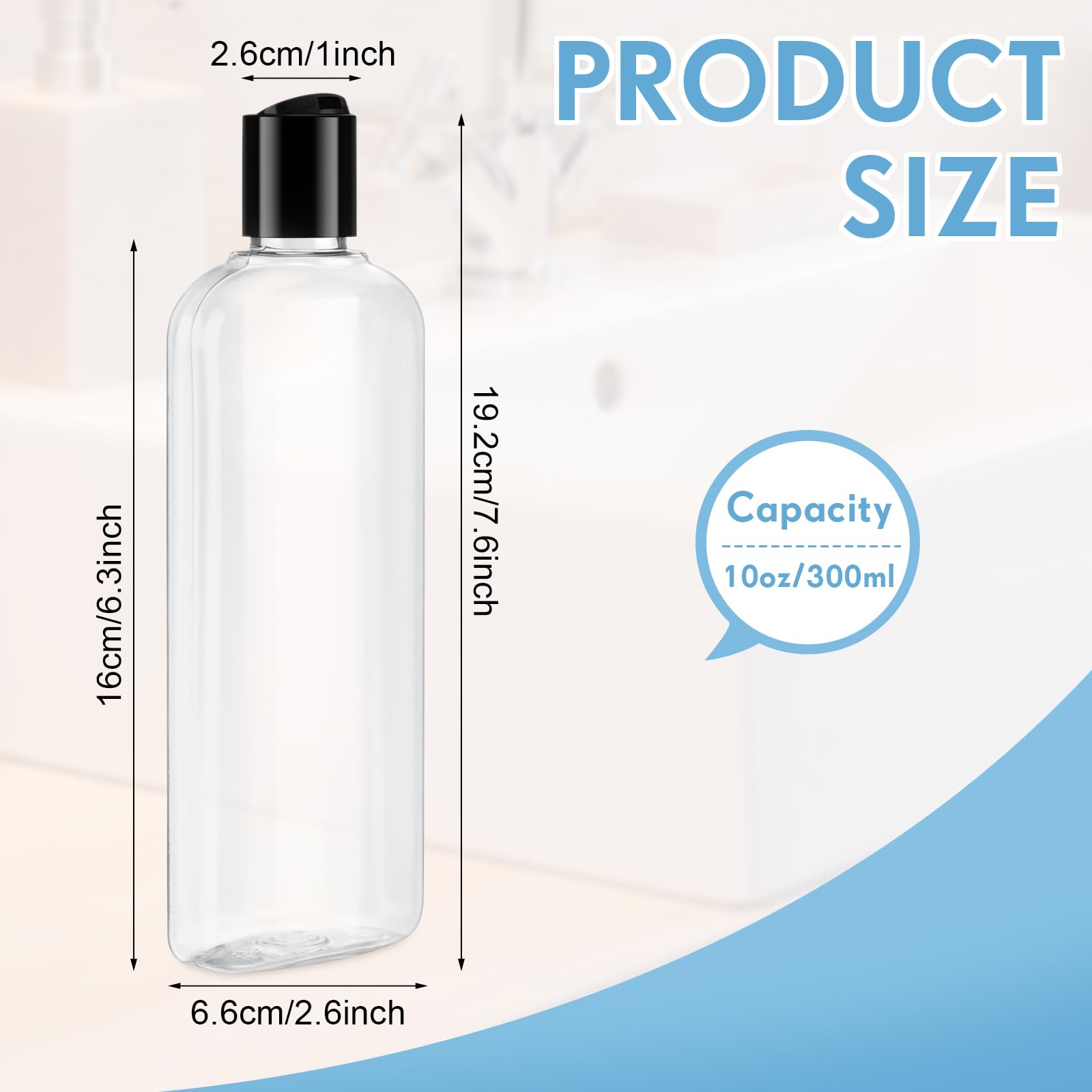 Domensi 24 Pcs 10Oz Plastic Bottle Squeeze Containers With Disc Cap Clear Travel Bottles Reusable Empty Toiletries Shampoo Conta