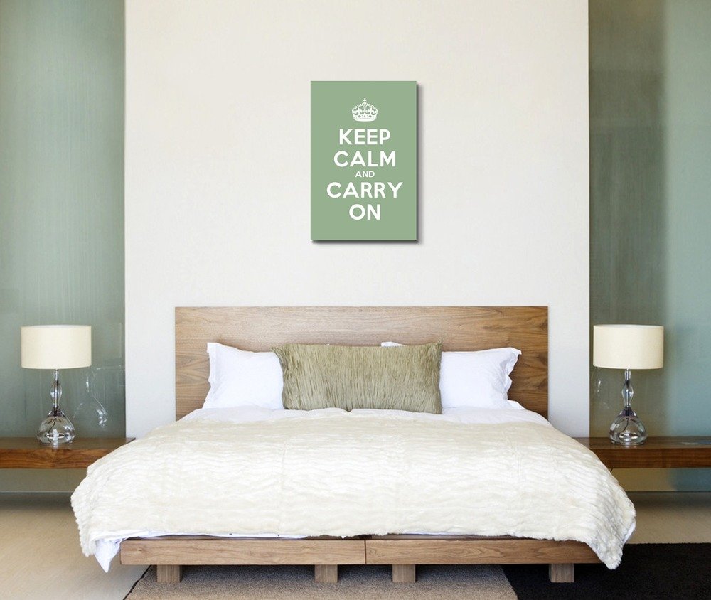 Canvas Wall Art Gallery Wrap Canvas Prints - Keep Calm And Carry On | Stretched Olive Green Canvas Home Art Ready To Hang - 24''