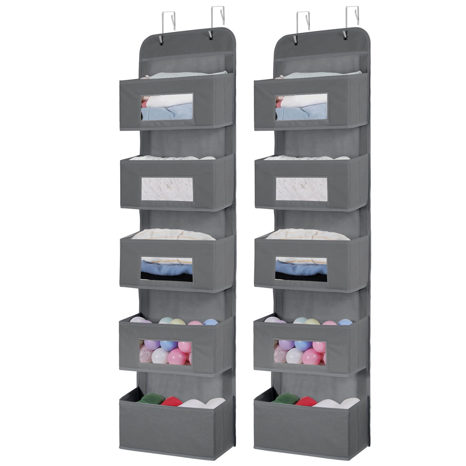 5-Shelf Over The Door Hanging Organizer With 2 Metal Hooks,5 Pocket Over The Door Wall Mount Storage With Clear Windows For Baby