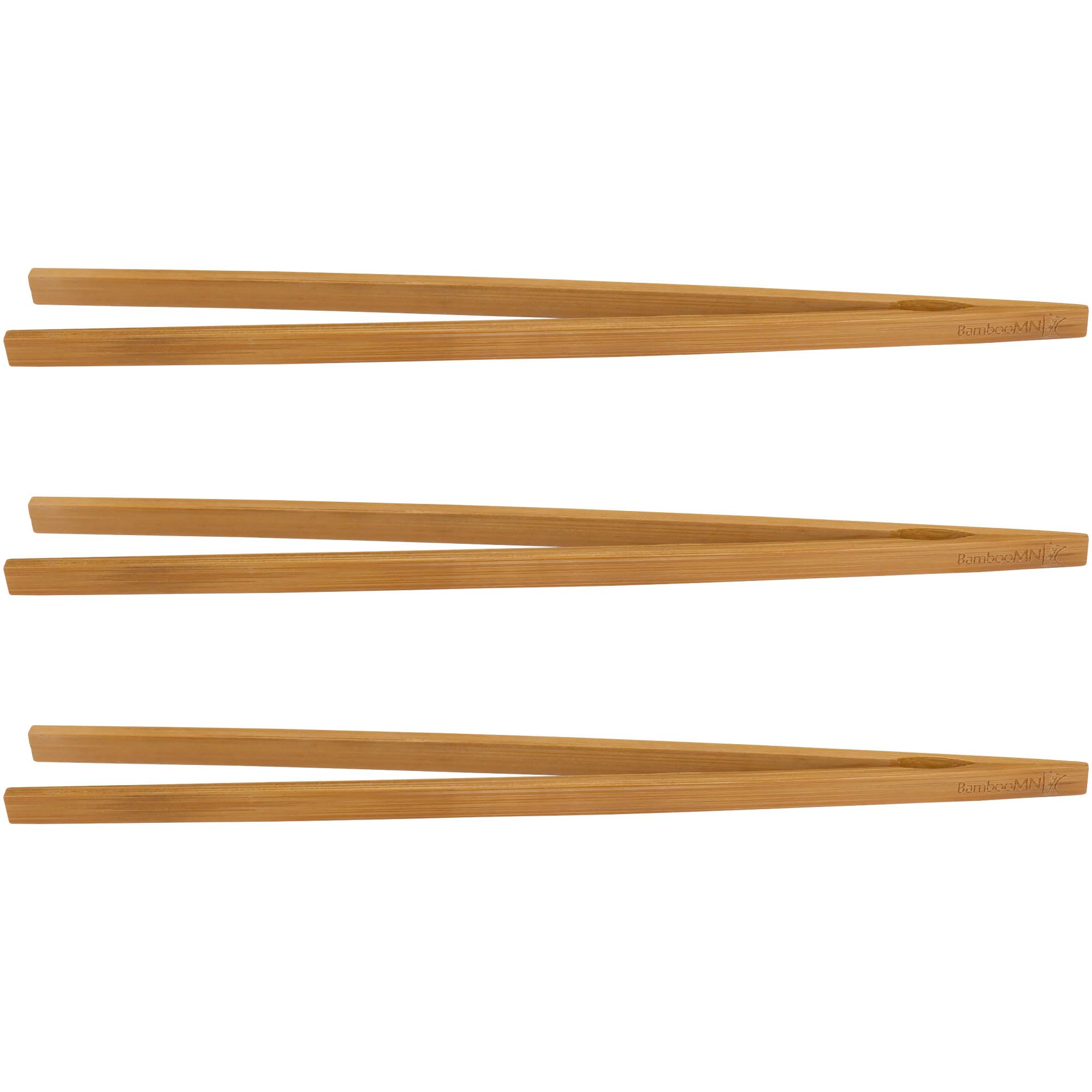 Bamboomn 12'' Reusable Bamboo Kitchen Toast Tongs - Carbonized Brown - 3 Pieces