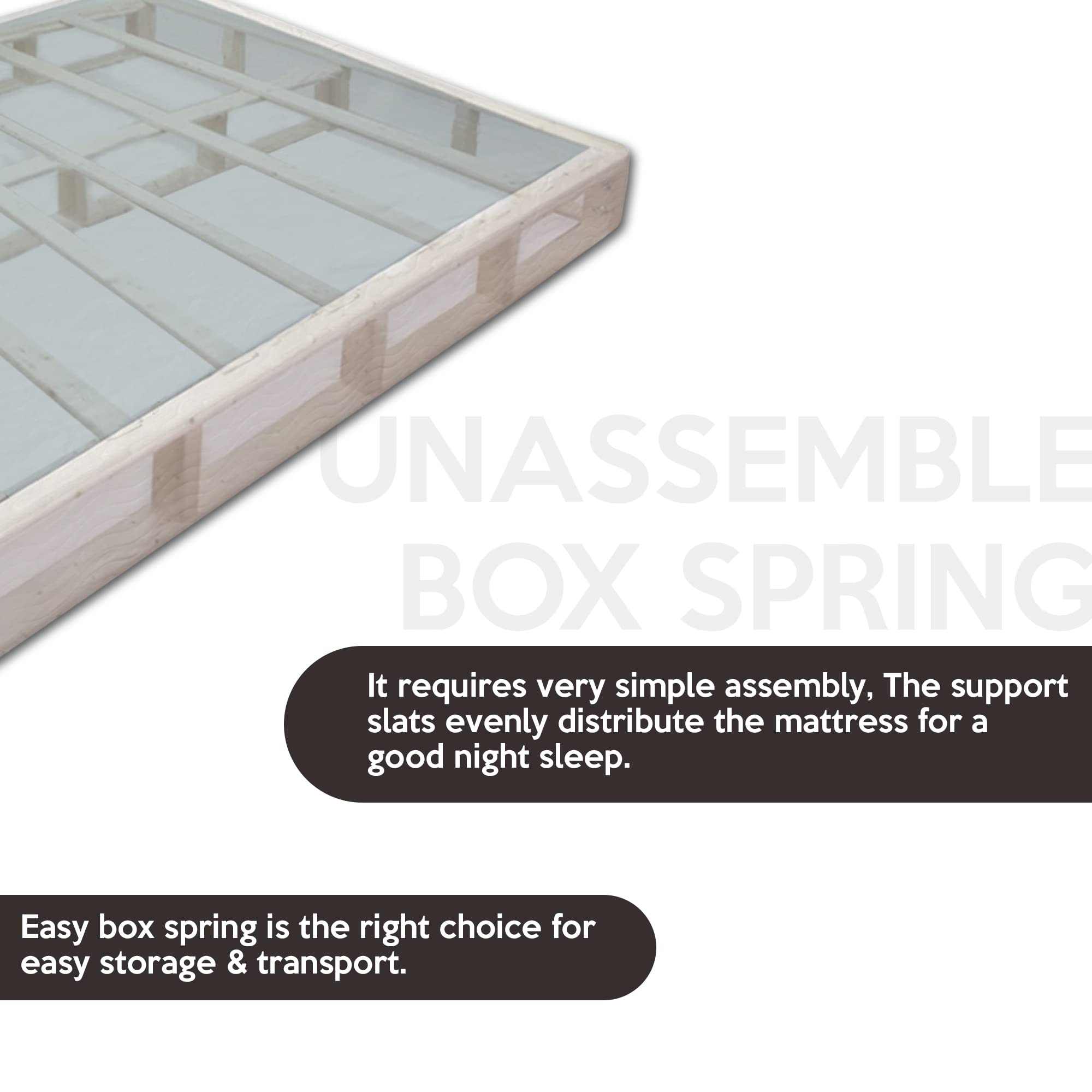 Nutan, 4.5-Inch Box Spring/Foundation for Mattress, Easy Simple Assembly, Strong Wood Structure, Queen, White