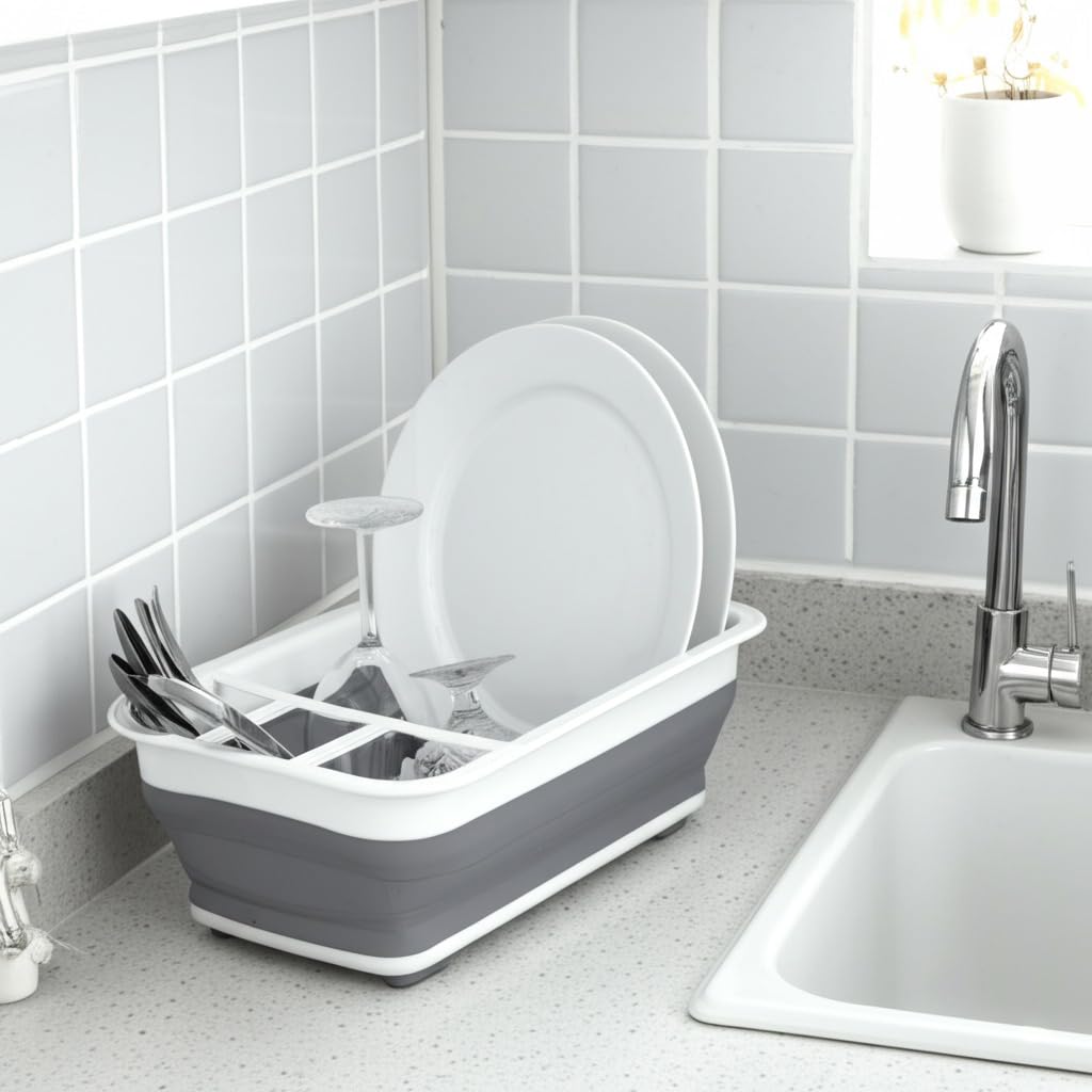 Bnyd Plastic Collapsible Dish Drying Rack, Foldable Dinnerware Drainer Organizer For Storage,Kitchen