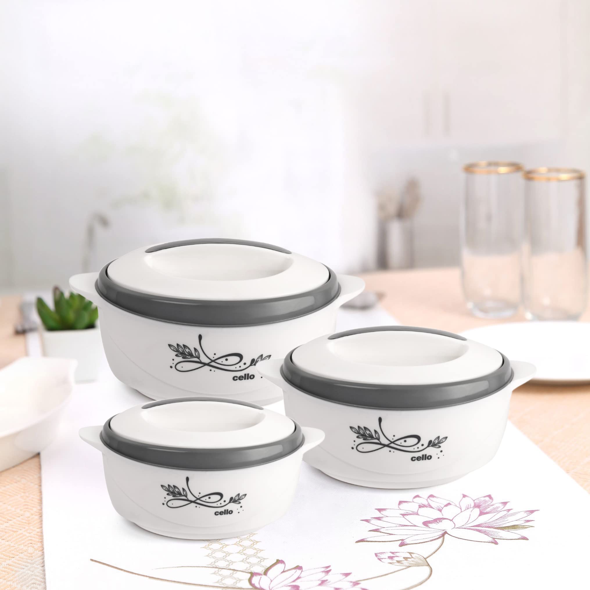 Cello Sapphire Insulated Casserole Set Of 3, (500Ml, 1000Ml, 1500Ml) Brown | Double Walled, Pu Insulated | Hot Pot Case Keeps Fo