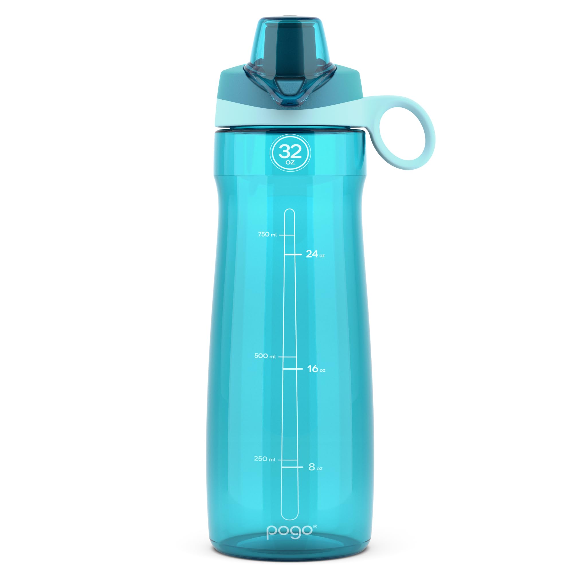 Pogo 32oz Plastic Water Bottle with Soft Straw Lid and Carry Handle, Reusable, BPA Free, Dishwasher Safe, Perfect for Travel, Sc