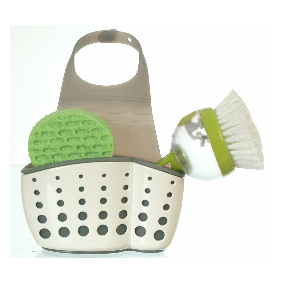 Casabella Sink Sider Faucet Caddy Sponge Holder,White & Grey