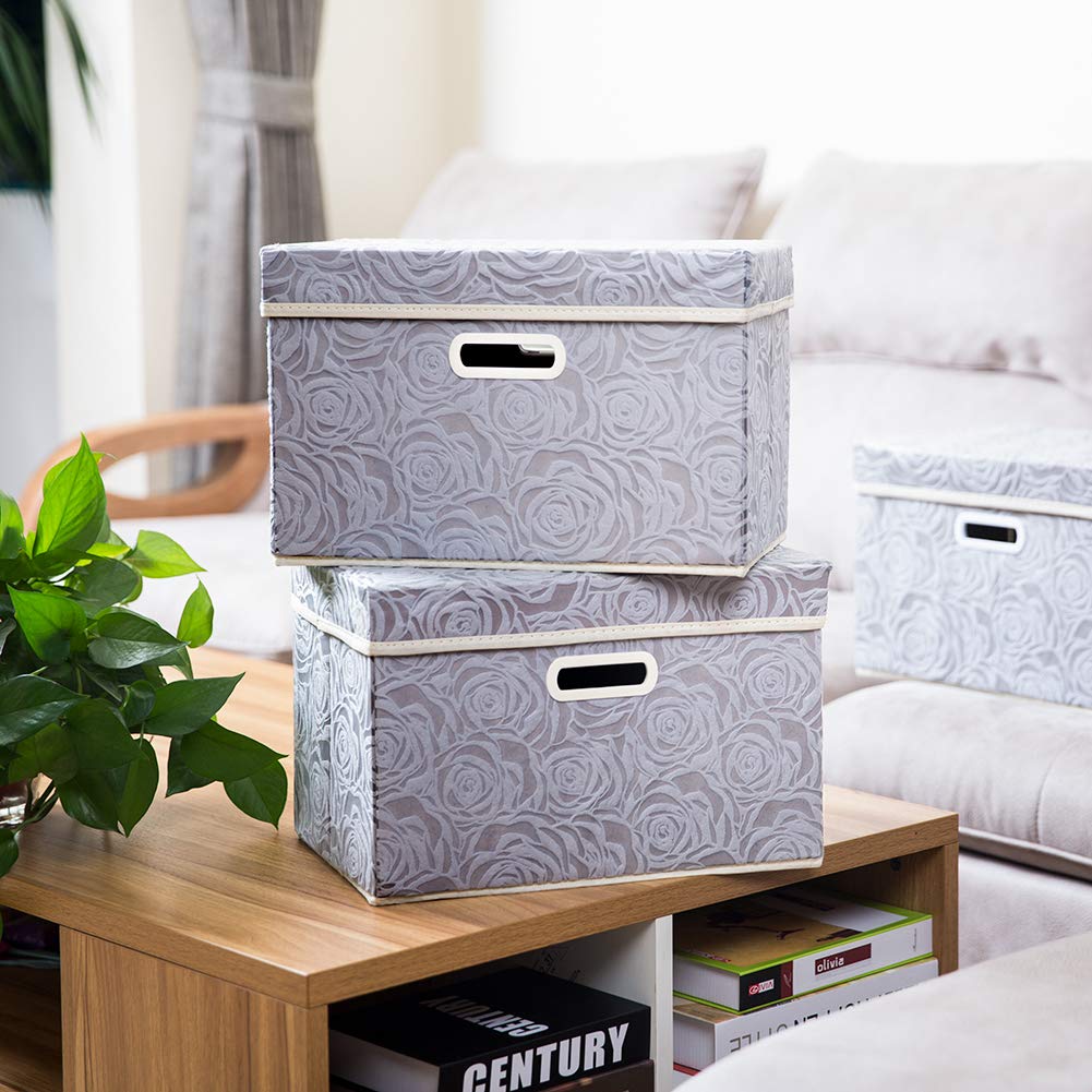 Prandom Foldable Storage Bins With Lids [5-Pack] Fabric Decorative Storage Box Cubes Organizer Containers Baskets With Cover Han