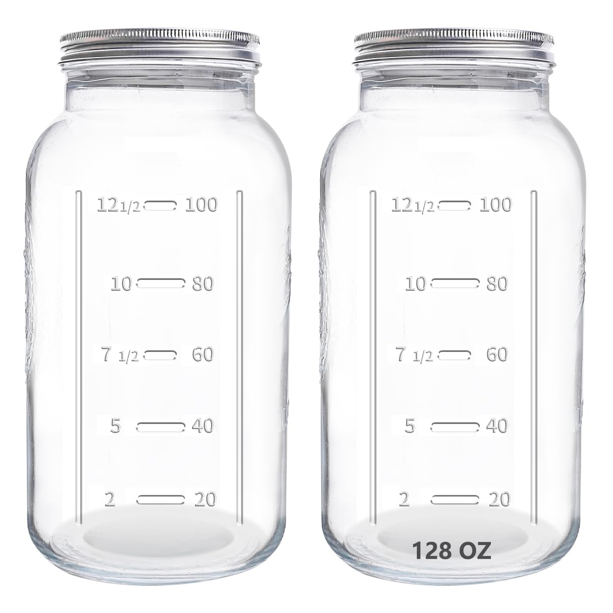 eleganttime 128 oz Mason Jars Extra Wide Mouth 2 Pack, 1 Gallon Glass Large Jars with Airtight Lid, Safe for Food Storage,Curing