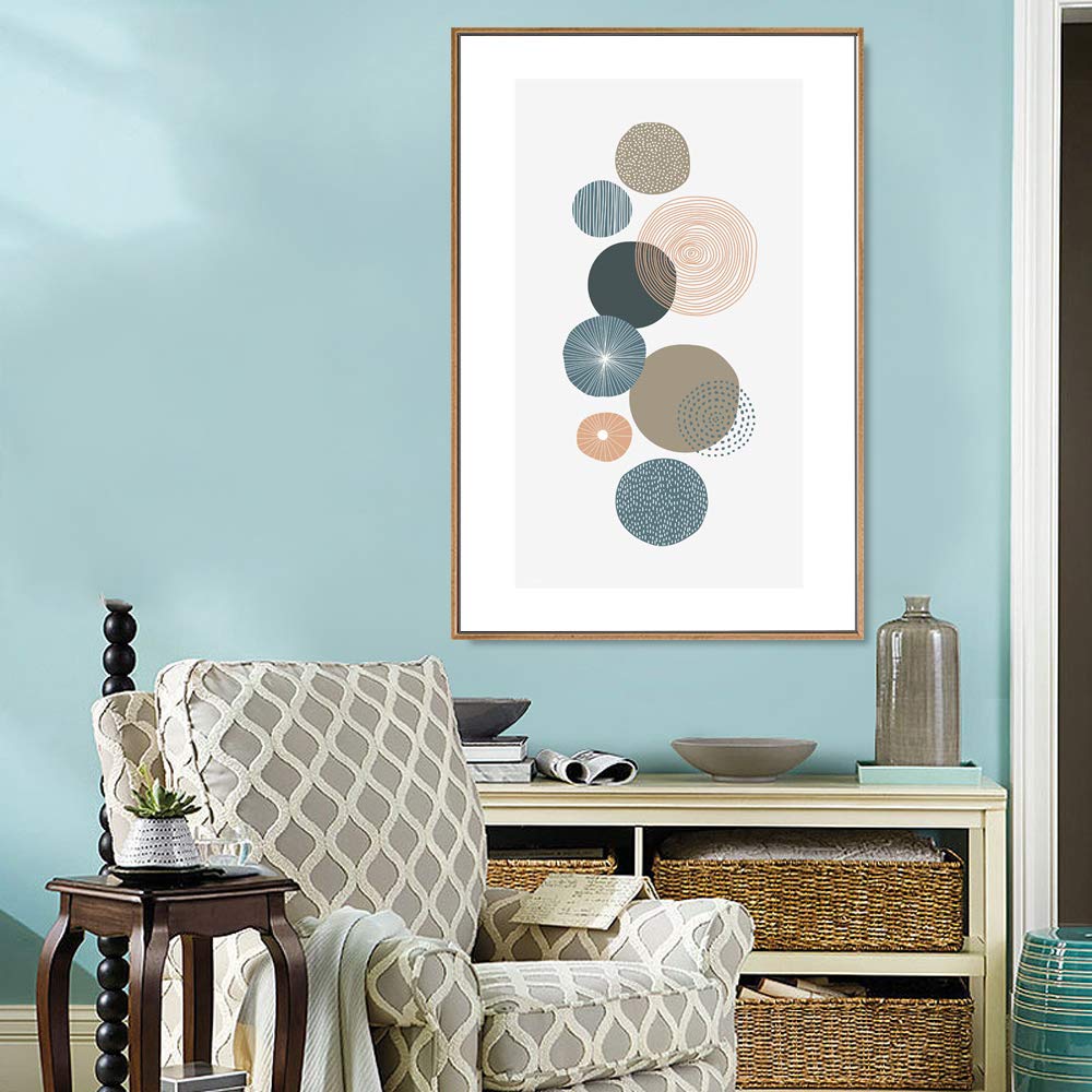 Idea4Wall Framed Canvas Print Wall Art Striped, Spiral & Dotted Circle Variety Geometric Shapes Illustrations Modern Art Mid-Cen