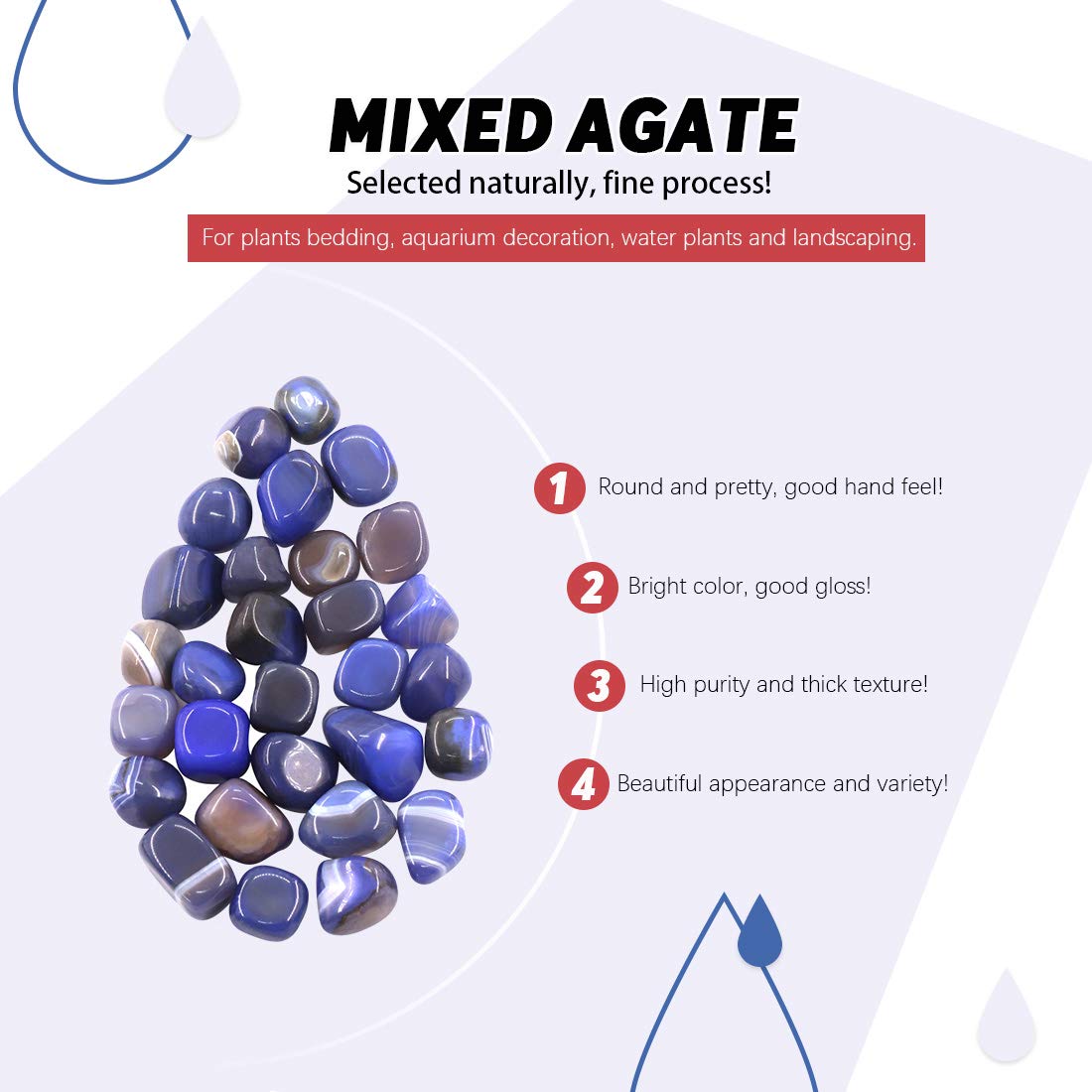 Hilitchi Blue Agate Stone Tumbled Stones for Plants Cacti & Succulents Bedding, Vase Filler, Landscape Bottom Decoration (About