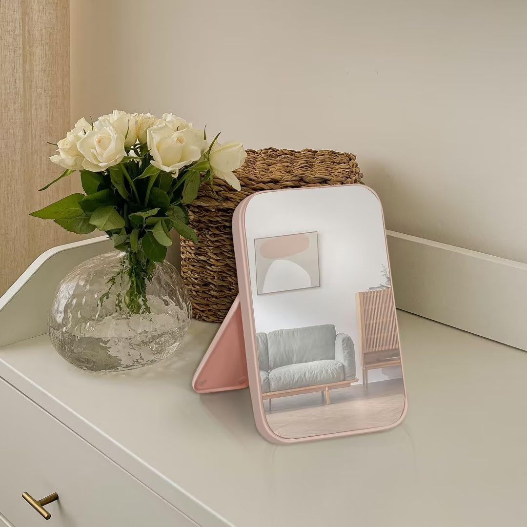Yatnks 8-Inch Table Desk Vanity Makeup Mirror, Simple Portable Travel Mirror With Stand, Standing And Wall Hanging Dual-Use, Pin
