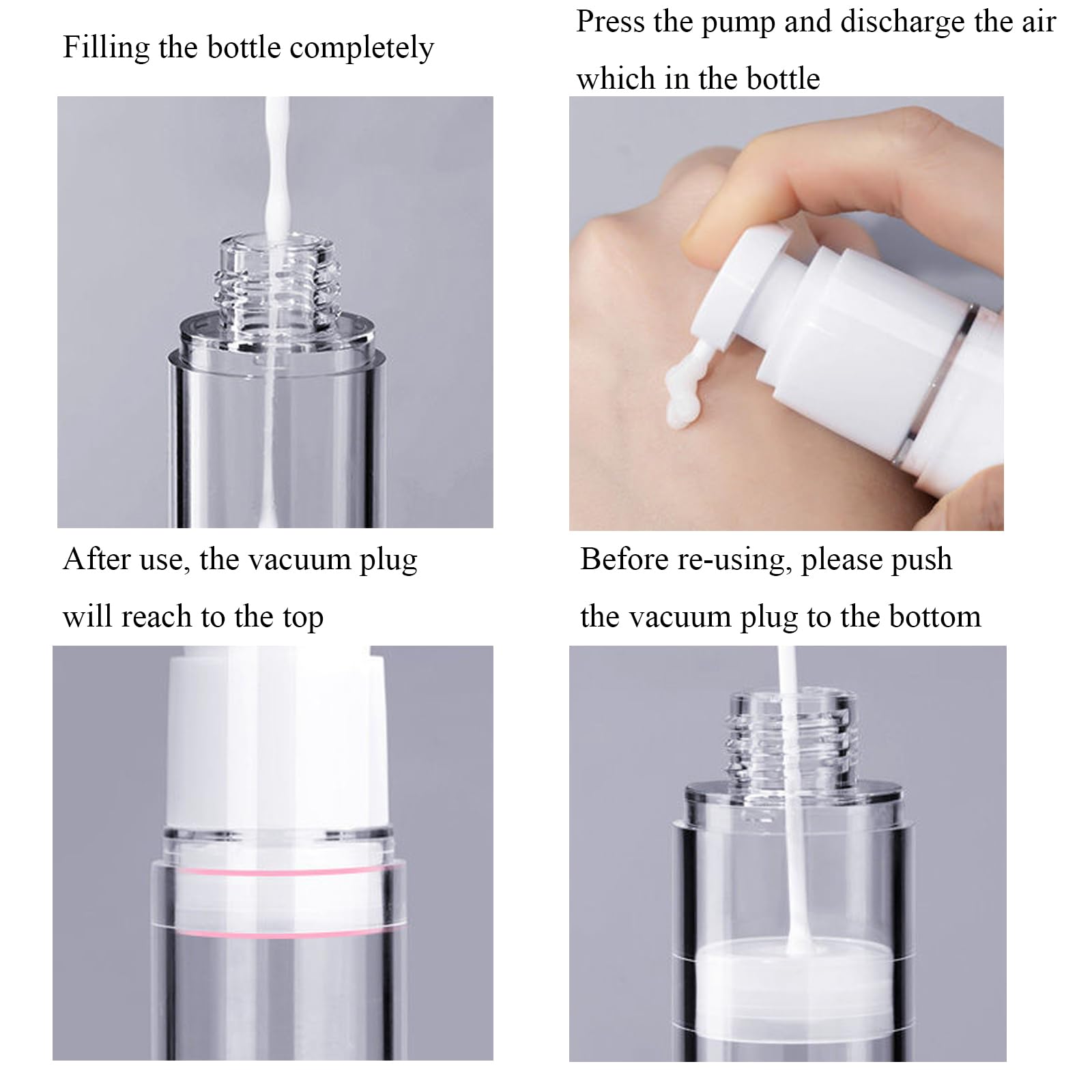 Qeuly 3 Pack Airless Pump Bottles Travel Size Pump Bottle Lotion Container Refillable Cosmetic Pump Dispensers For Foundation Mo
