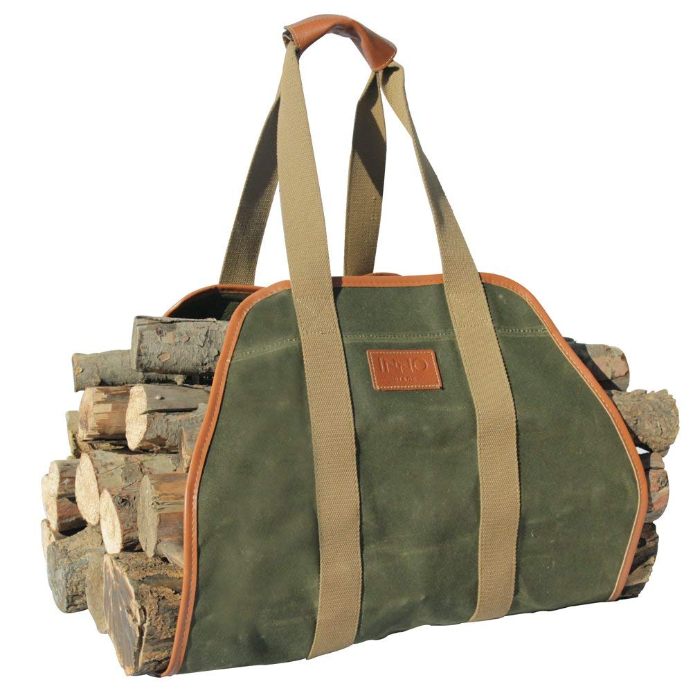 INNO STAGE Firewood Carrier Firewood Bag Heavy Duty Waxed Canvas Log Carrier Tote for Firewood, Large Fire Wood Sling Carrier wi
