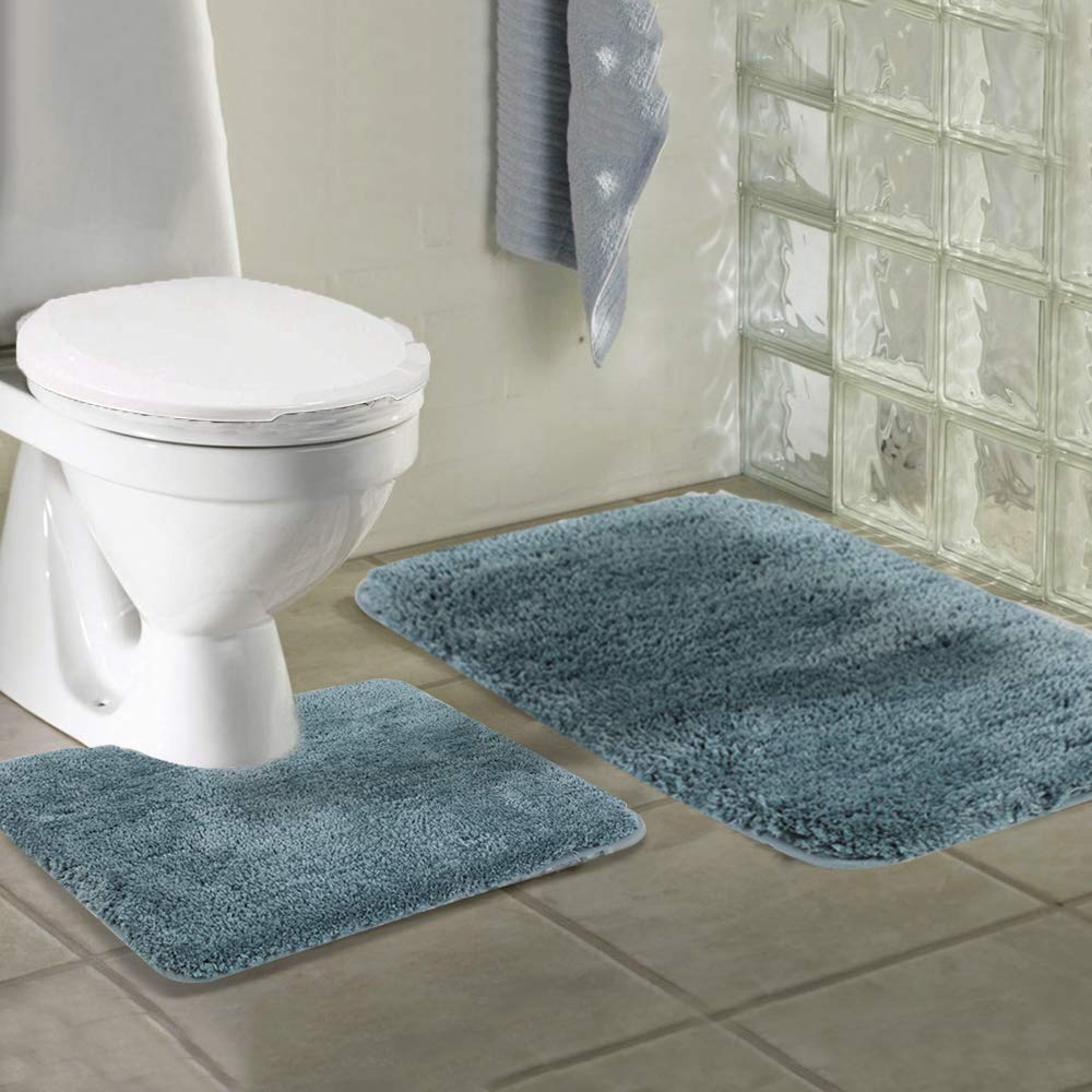 Walensee Shaggy 2 Piece Bath Rug Set (Slate) 20 X 24 U Shape Contour Rug & 20 X 32 Bathroom Rug Machine Wash/Dry Bath Mats For B