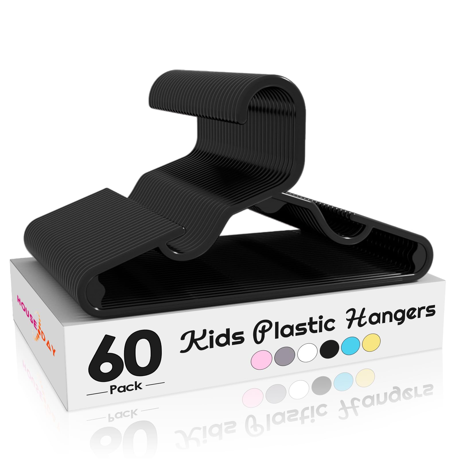 House Day Premium Baby Hangers 60 Pack, 11 Inch Kids Plastic Hangers Black, Slim Childrens Hangers For Infant, Toddler, And Chil