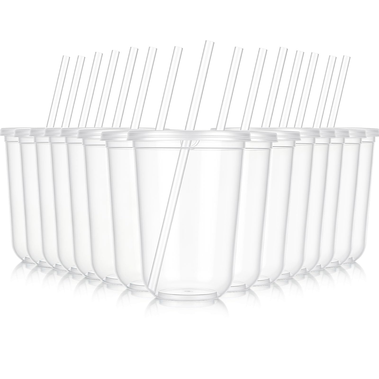 Ziliny 24 Sets 16 oz Clear Thickened Disposable Cups with Lid Stras