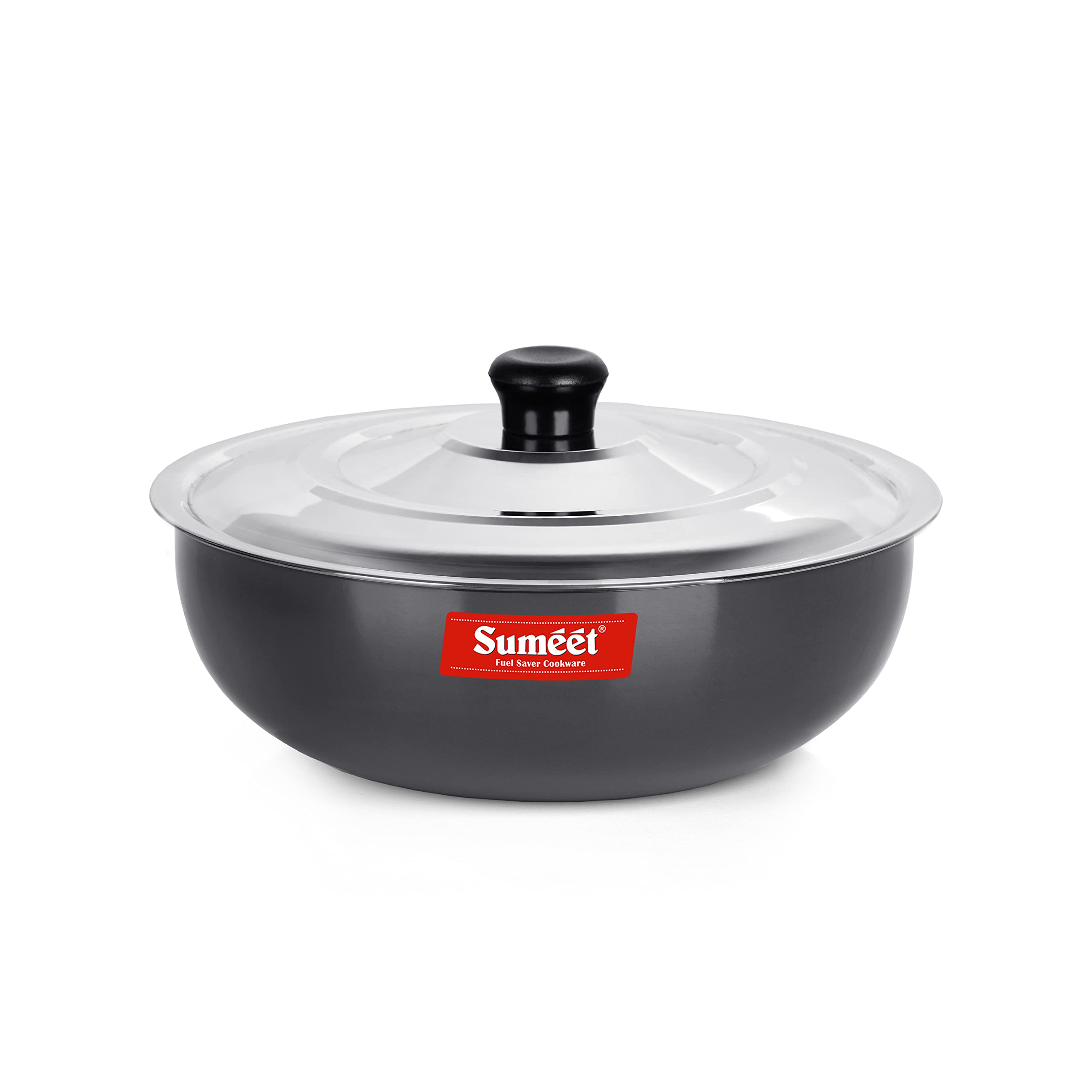 Sumeet 3Mm Hard Anodized Deep Tasla With Stainless Steel Lid Size No. - 9 (16.5Cm Dia. 750Ml Capacity)