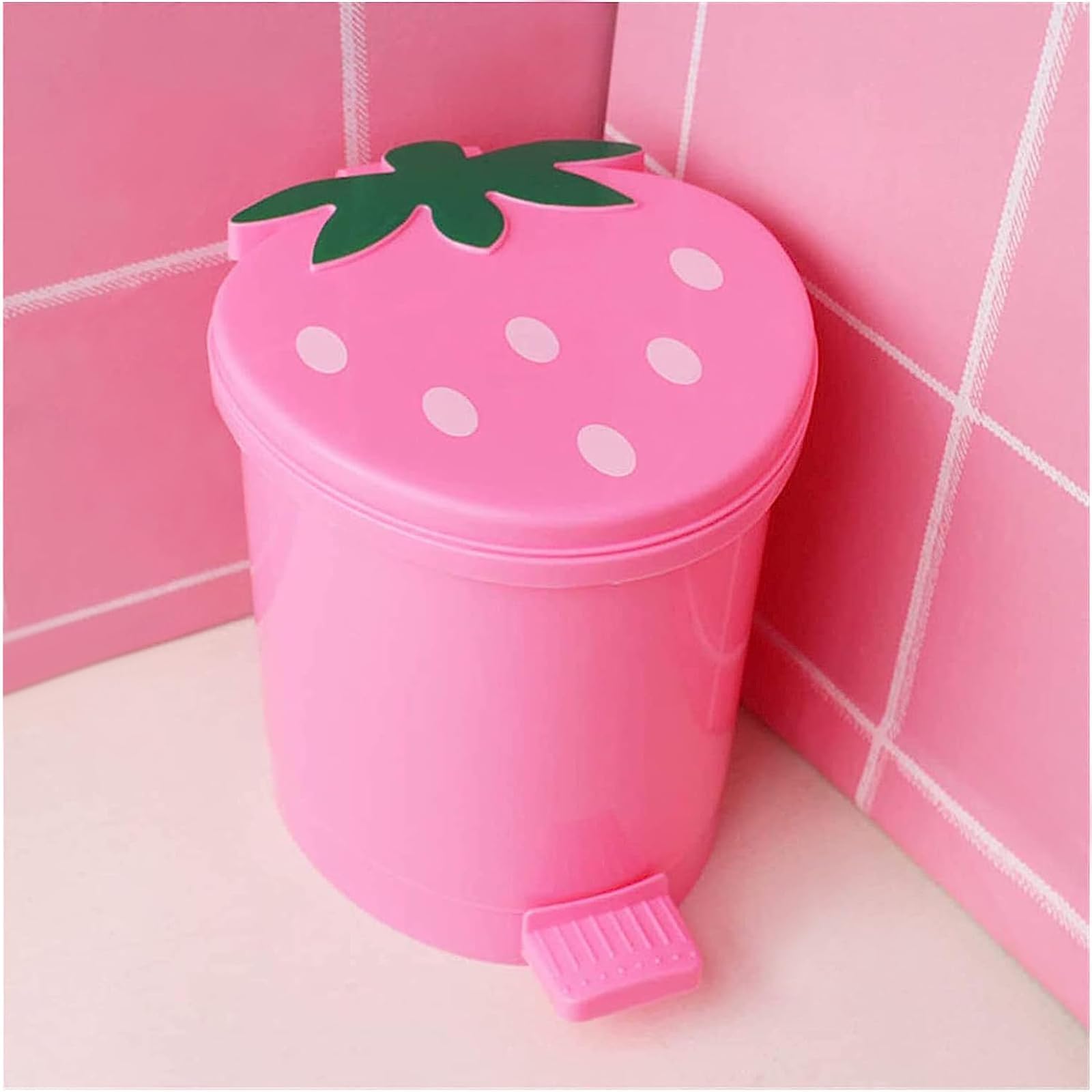 Bxuxjar Strawberry Trash Can, 1 Gallon Desk Plastic Cute Trash Can Kawaii Small Srawberry Garbage Can For Bedroom With 5 Rolls G