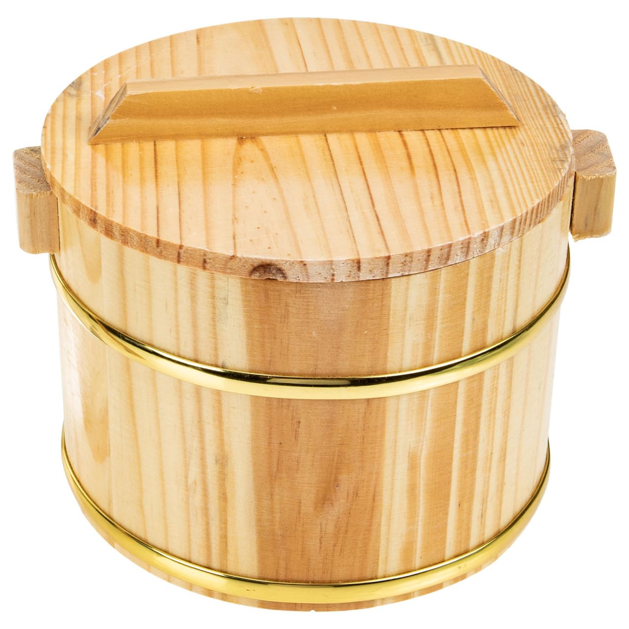 SHOWERORO Wooden Rice Bucket with Lid 6.3X4.7X4.3 Inch Japanese Style Sushi Rice Bowl and Bibimbap Mixing Tub Compact Wood Servi