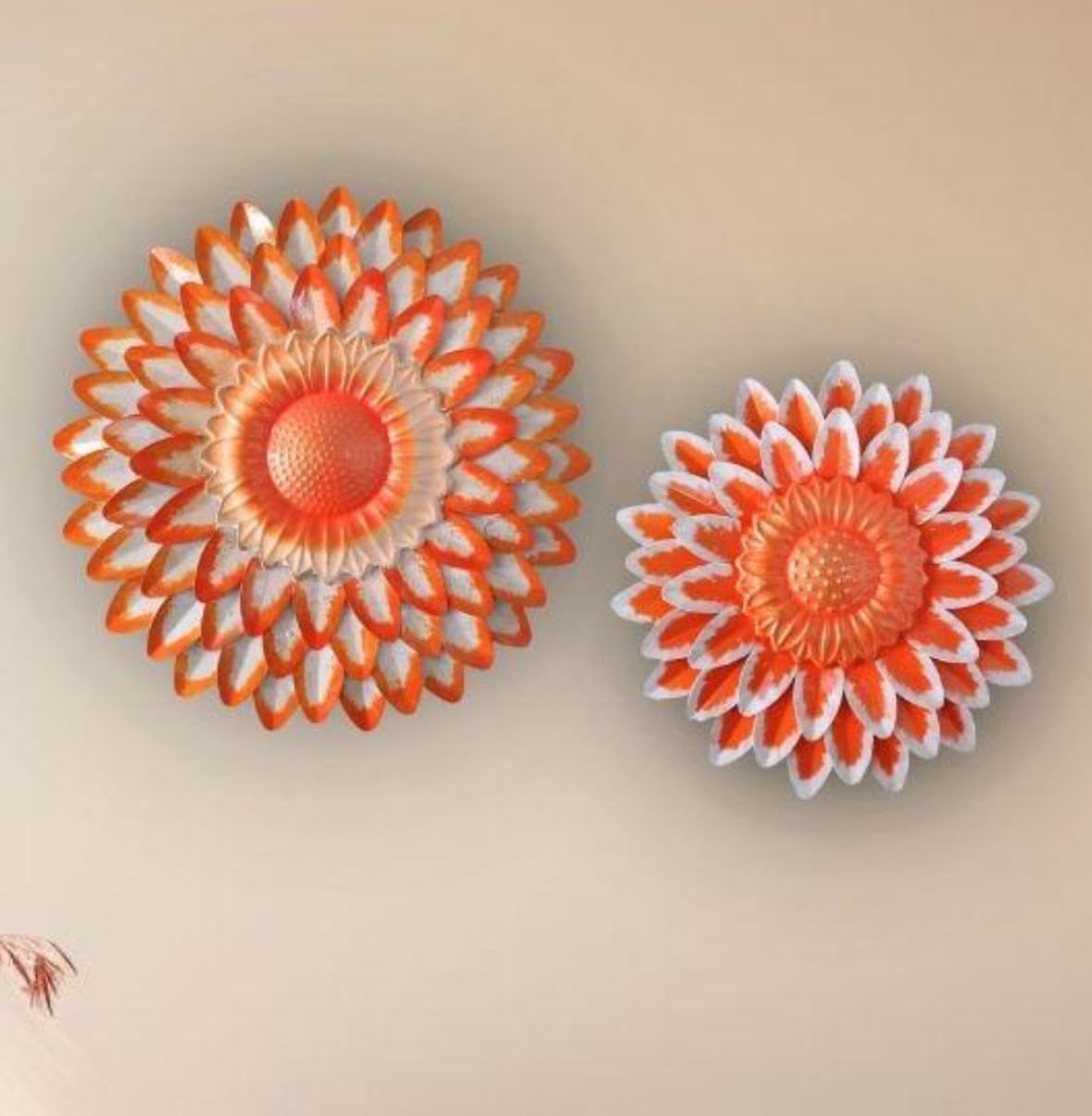 Sethi Aesthetic Metal Kesariya Flower Wall Art Decor, Handmade 3D Layered Petal Design, Set Of 2 (13X13 Inch And 11X11 Inch) (Me