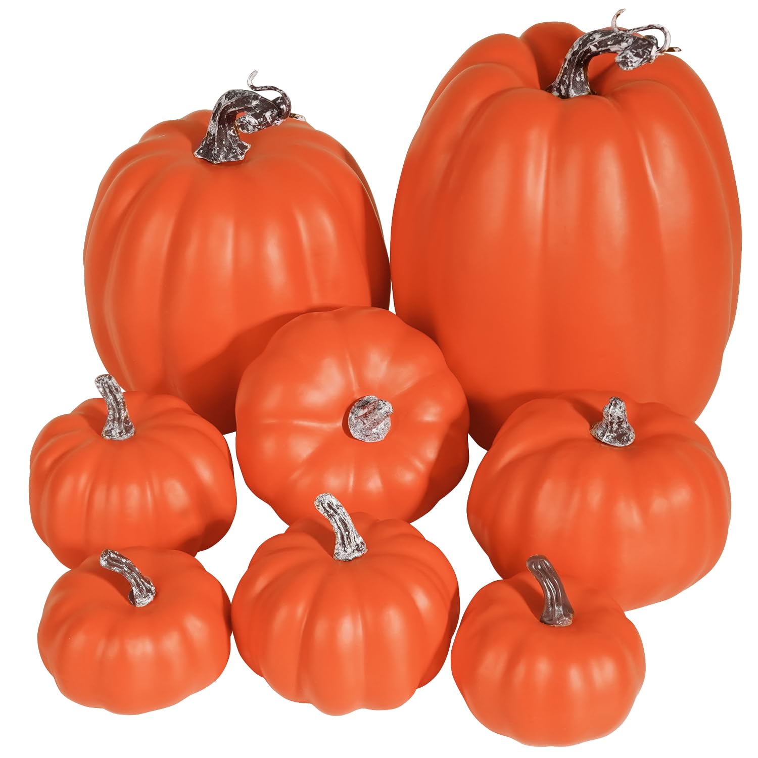 Artmag 8 Pcs Assorted Sizes Harvest Orange Artificial Pumpkins for Fall Halloween Thanksgiving Seasonal Holiday Decorating Embel