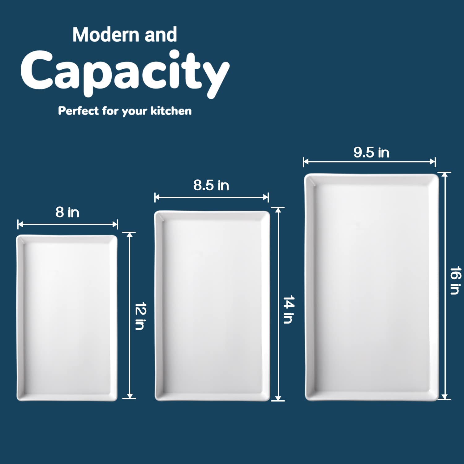 Delling Large Serving Platter, 16/14/12 Inch Serving Plates, White Rectangular Porcelain Platters For Serving Food, Serving Tray