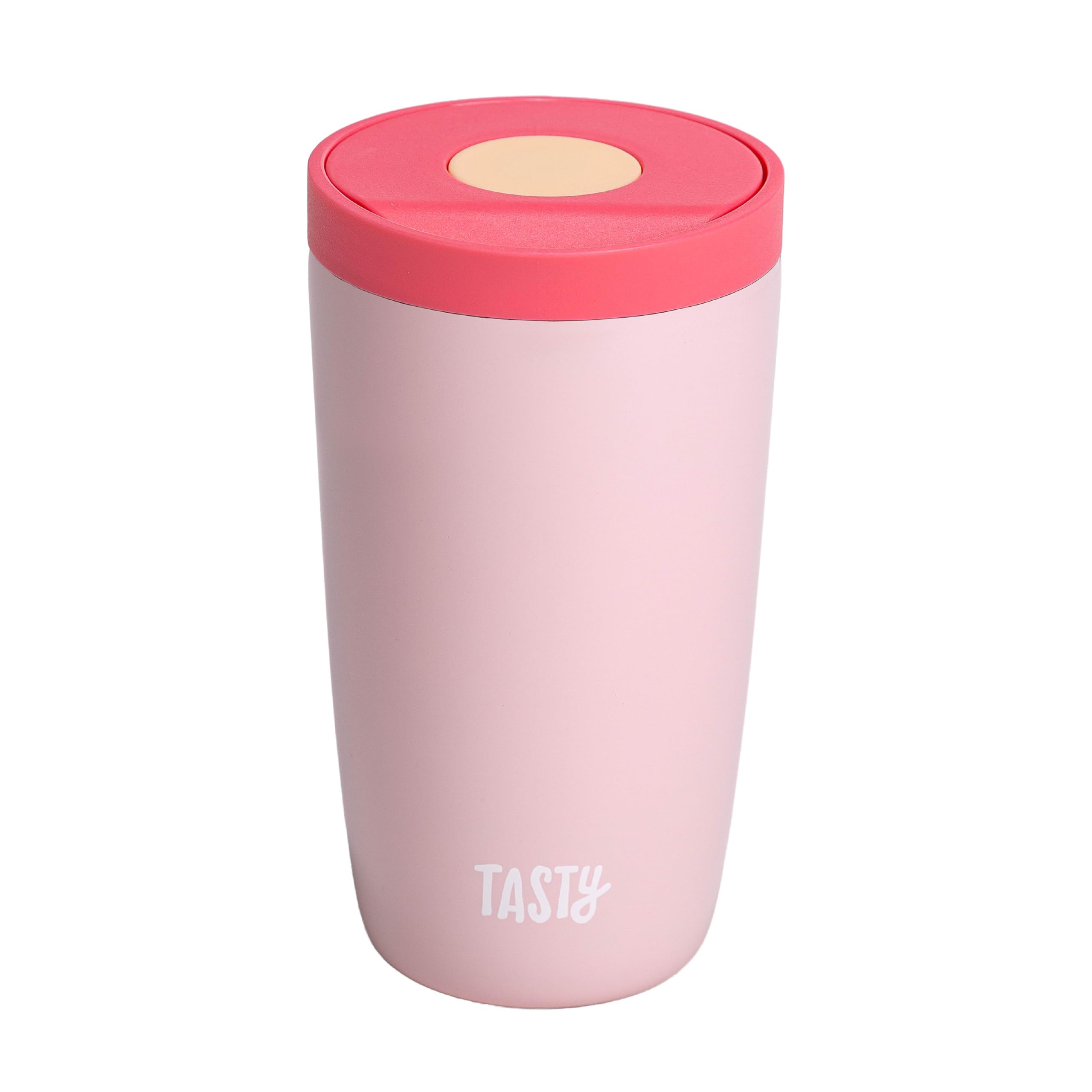 Tasty 12oz Insulated Stainless Steel Push Mug, Leak-Proof Lid with One-Hand Open/Close Button, Travel Coffee Cup, Double Wall Va