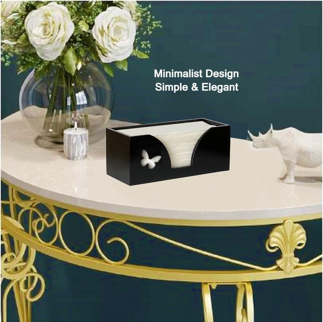 Countertop Paper Towel Dispenser With Engraved Butterfly In Black Bamboo - Compatible With C Fold, Multifold, Trifold & Z Fold H