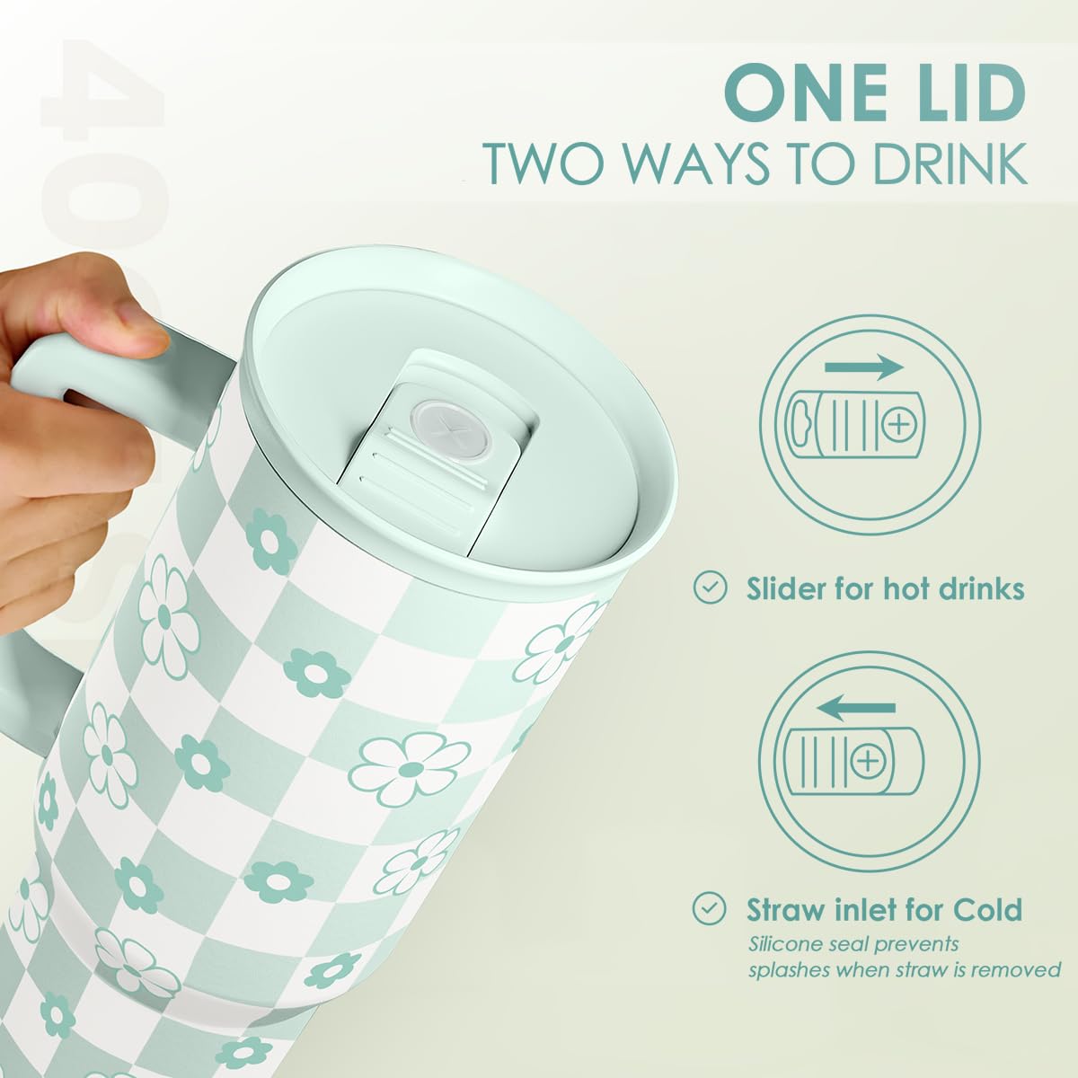 40oz Daisy Flower Tumbler with Handle and Straw - Insulated Stainless Steel Coffee Travel Mug for Women Girls, Floral Gift Idea