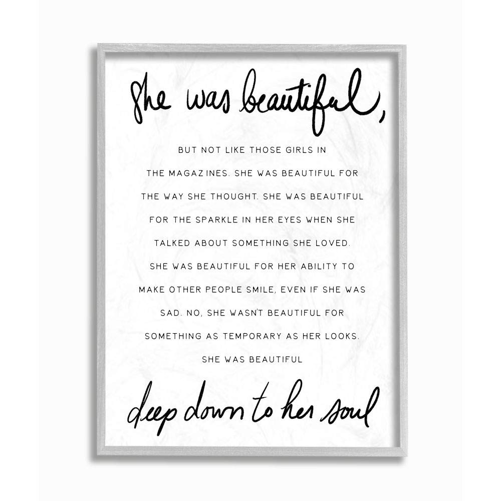 Stupell Industries She Was Beautiful Quote Inspirational Feminine Phrase, Designed By Daphne Polselli Wall Art, 16X20, Grey Fram