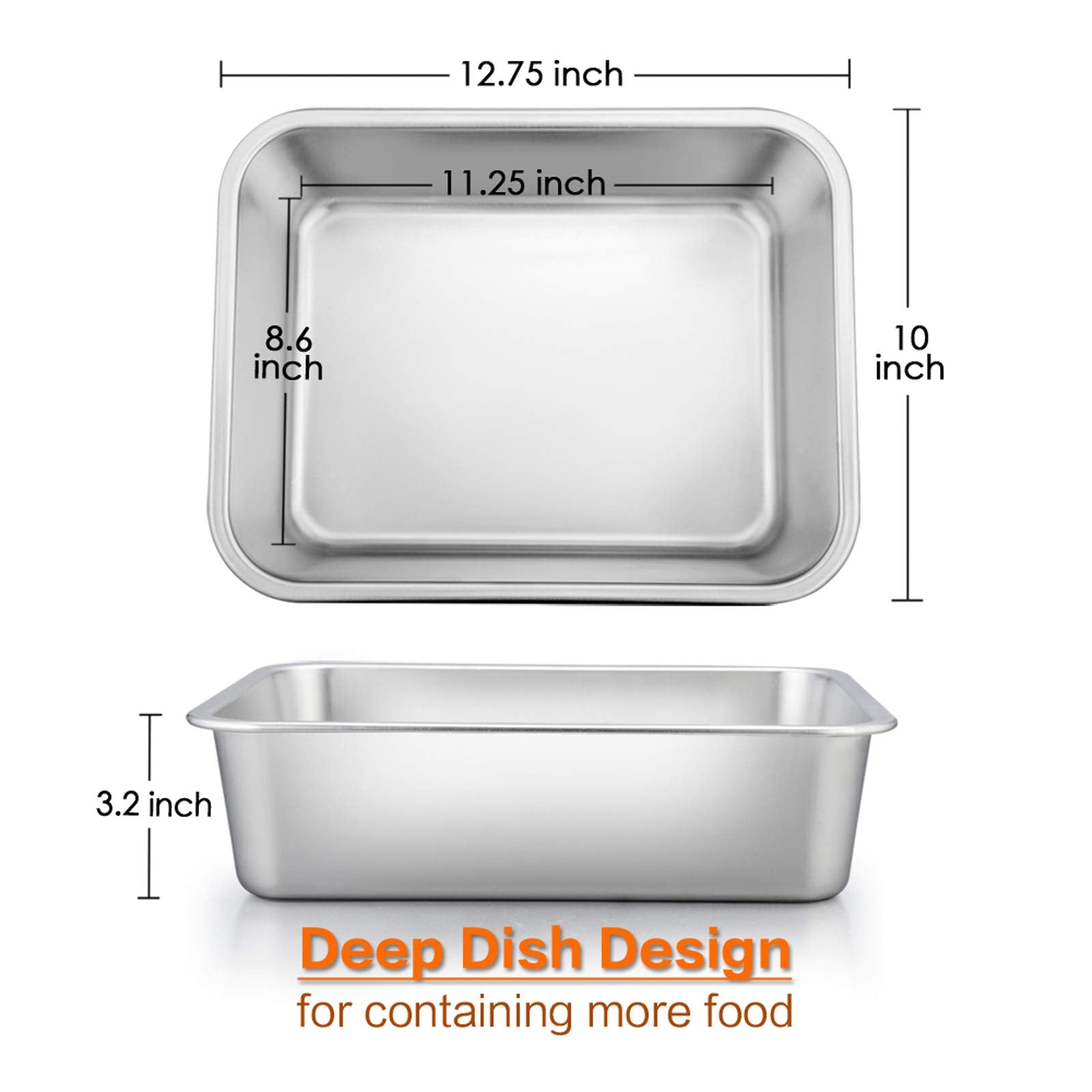 Lasagna Pan Set Of 2, E-Far Deep Stainless Steel Baking Pans, 12.75 X10 X3.2 Inches Rectangular Metal Roasting Baking Dish Bakew
