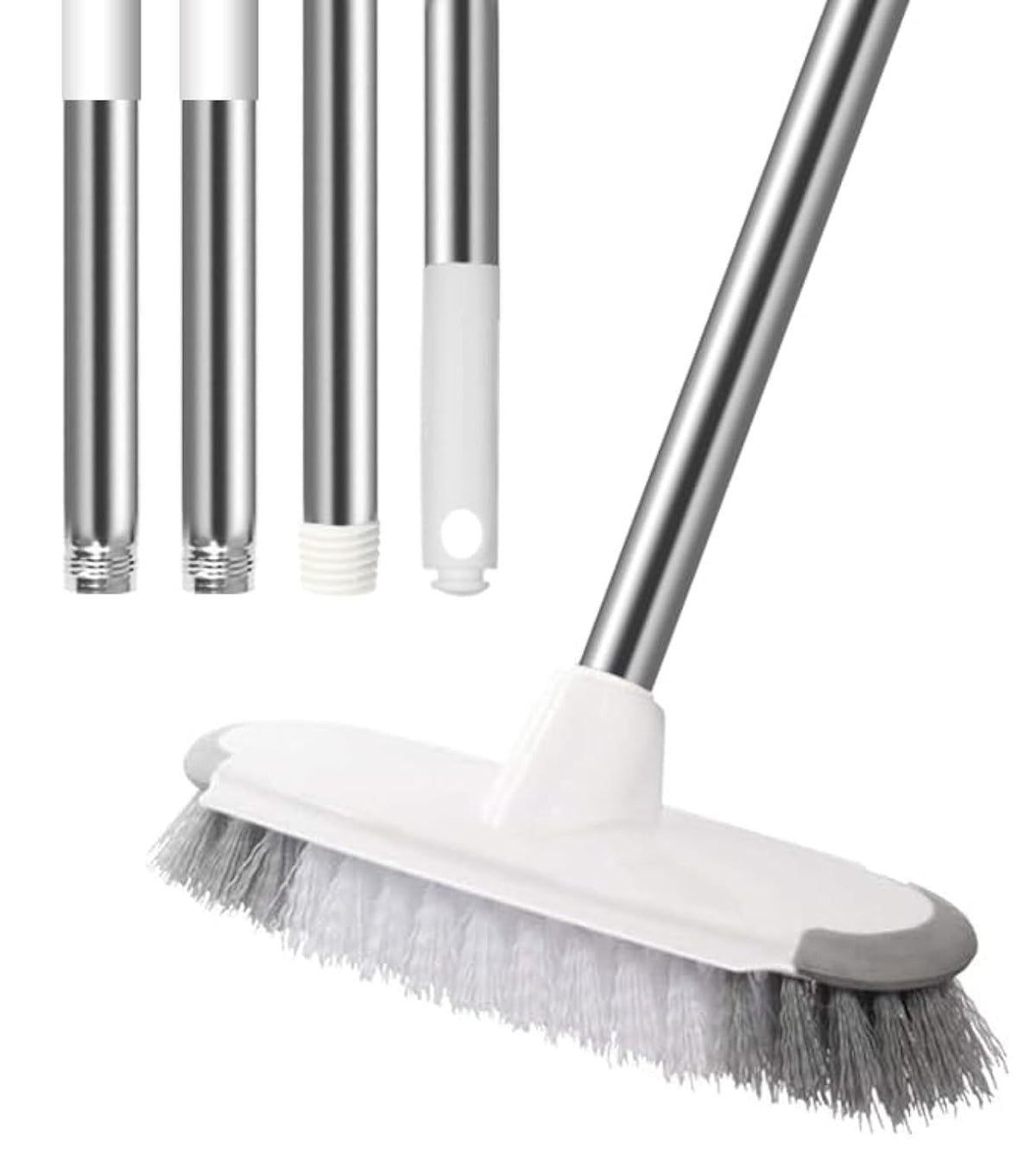 Meibei Floor Scrub Brush With Long Handle 54'' Stiff Bristle Shower Deck Brush, Adjustable Stainless Metal Handle For Cleaning T