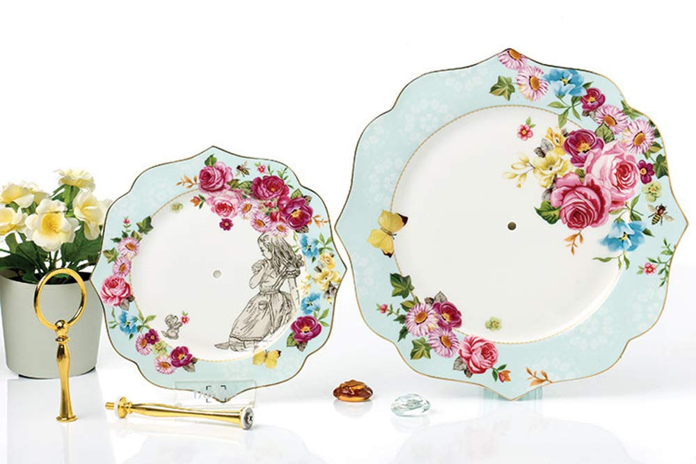 Linlins Elegant Bone China Rose Pattern 2-Tier Cake Stand/ Cupcake Stand/ Pastry Serving Cake Stand In Gift Box